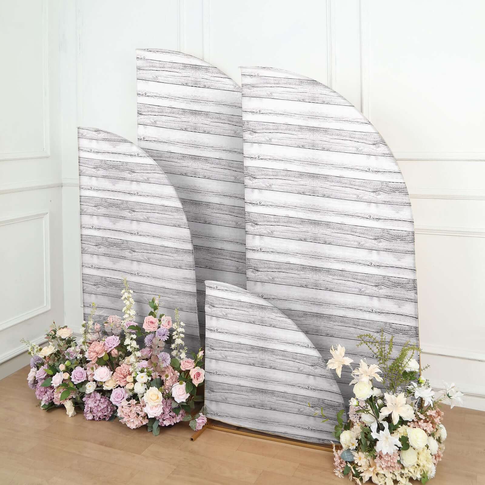 Special Offer! Set of 4 Whitewashed Rustic Wood-Print Spandex Covers for Chiara Wedding Arch Backdrops in 2.5ft, 5ft, 6ft, 7ft Sizes