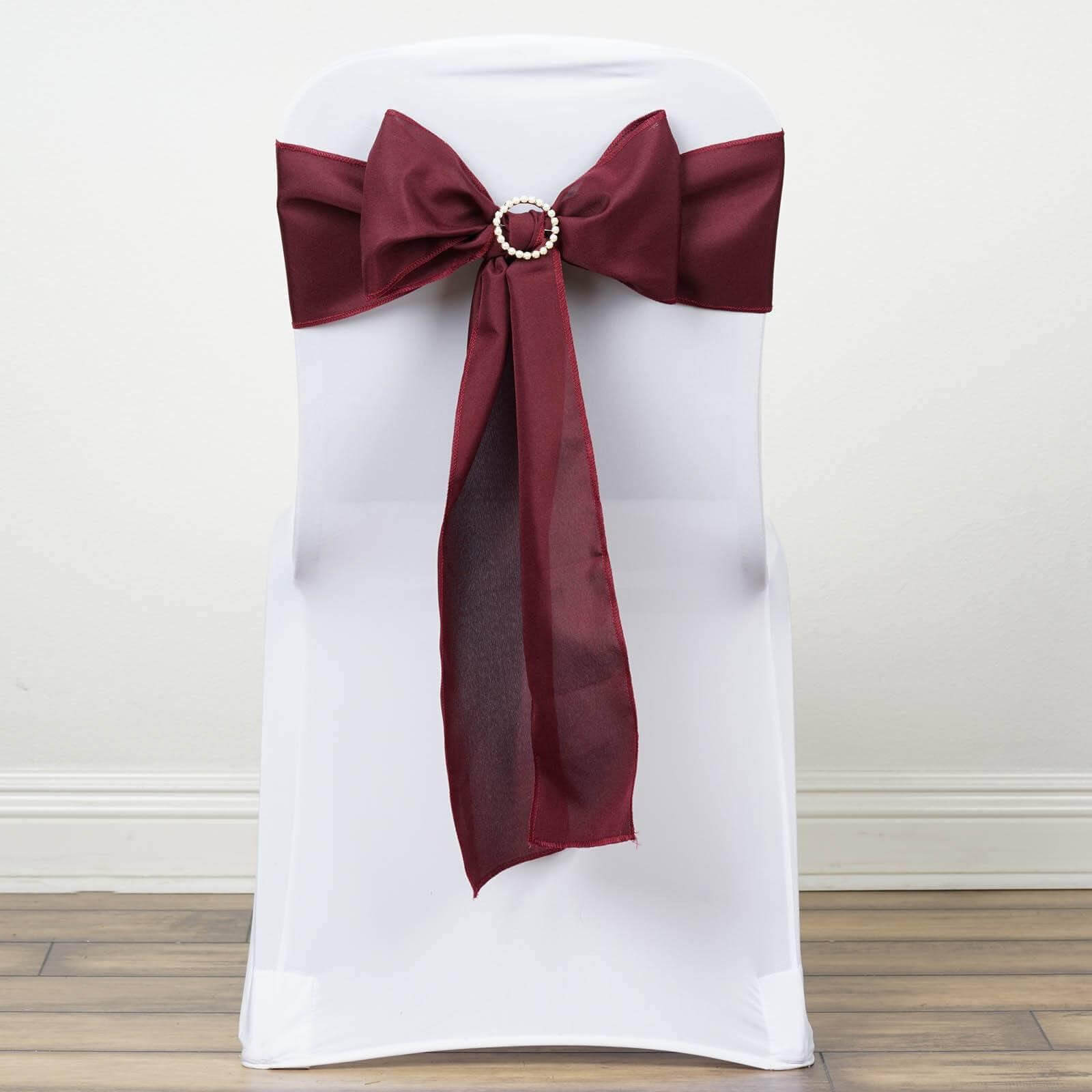 5-Piece Burgundy Polyester Chair Sashes, 6 Inches Wide by 108 Inches Long