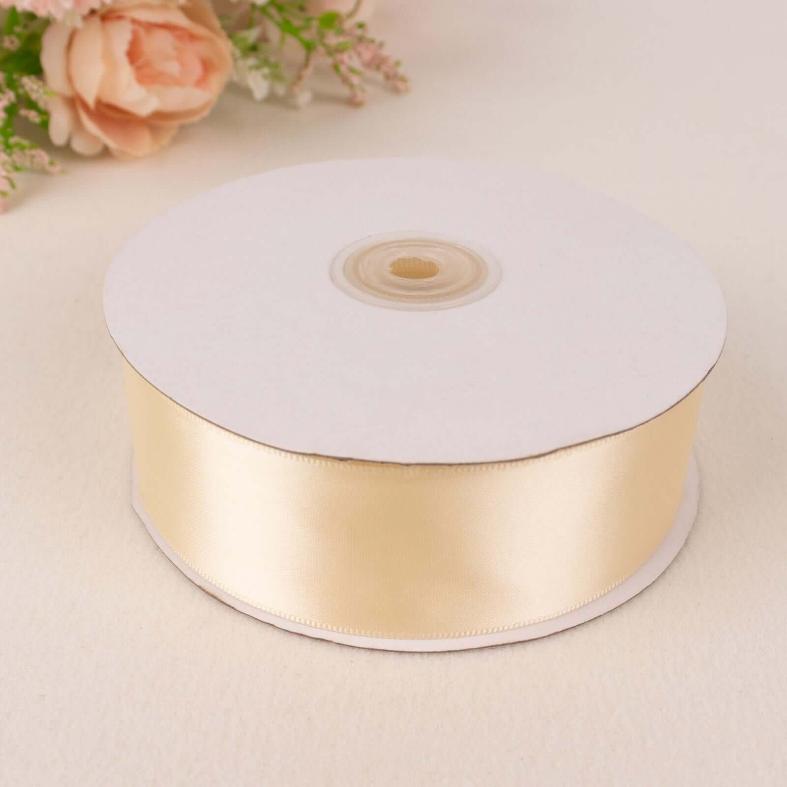 Get 50 Yards of 1.5-Inch Ivory Single-Face Decorative Polyester Satin Ribbon