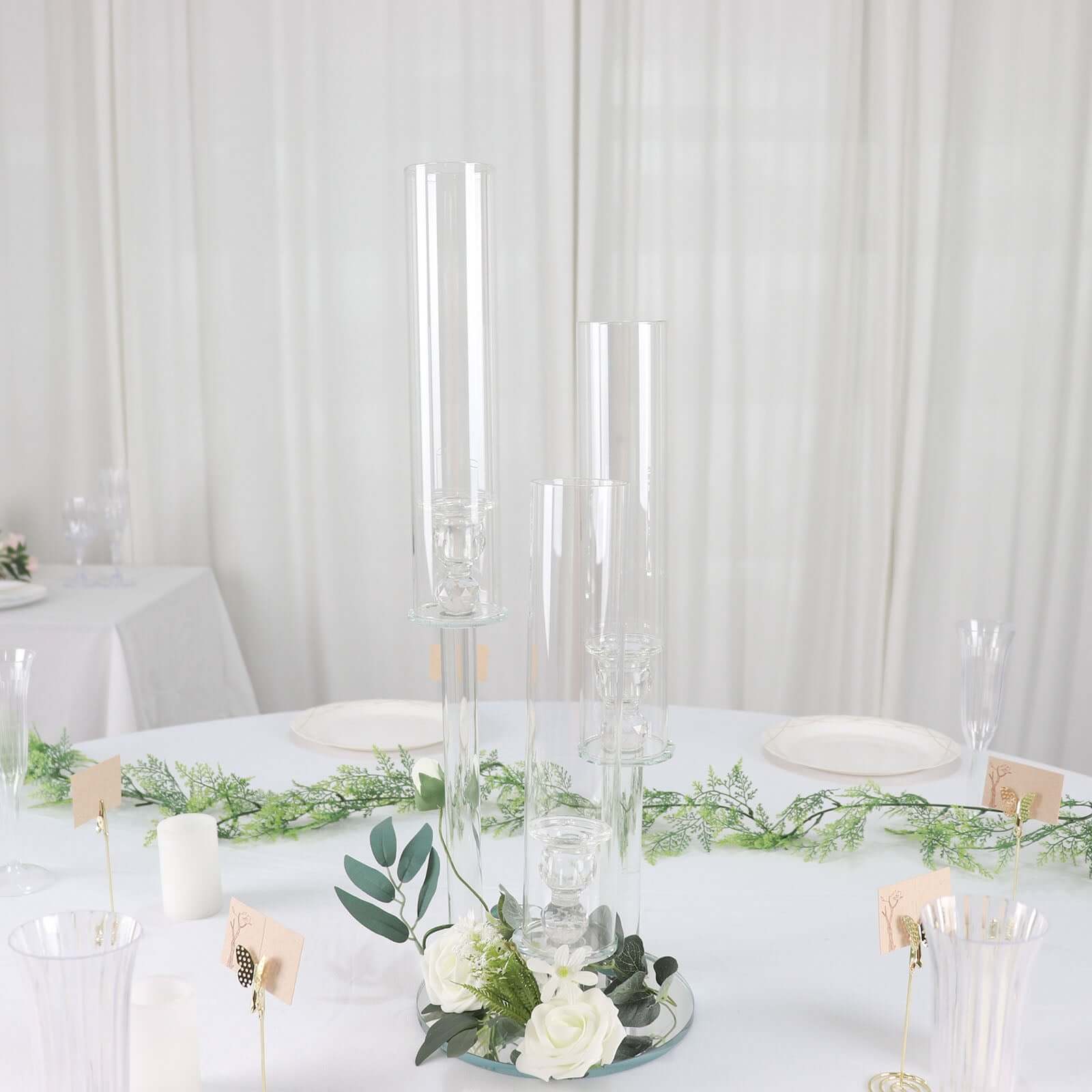 3-Arm Round Crystal Glass Candelabra - Ideal Centerpiece for Weddings and Events