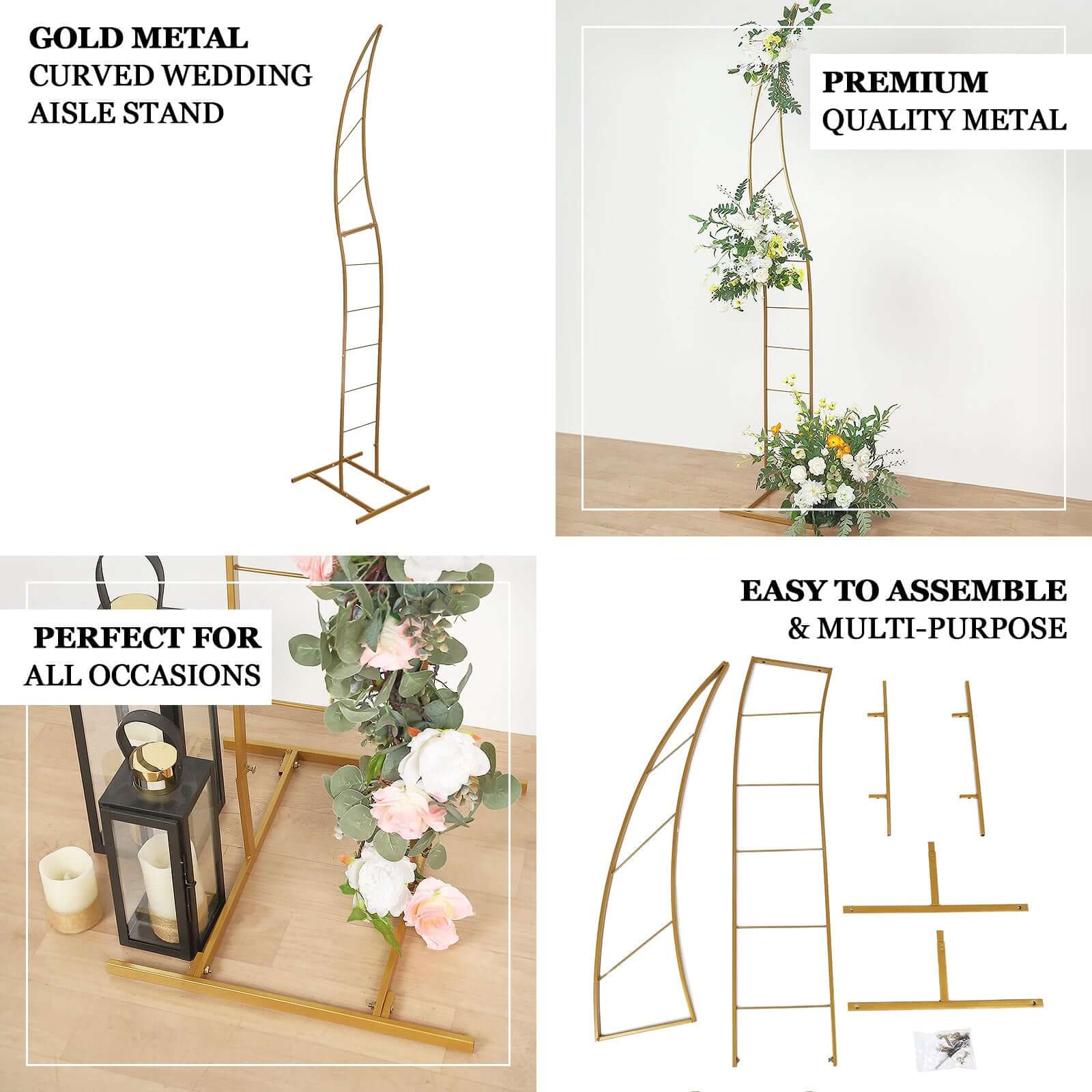 8ft Collapsible Gold Metal Curved Balloon Arch Stand for Weddings - Ideal Photo Backdrop