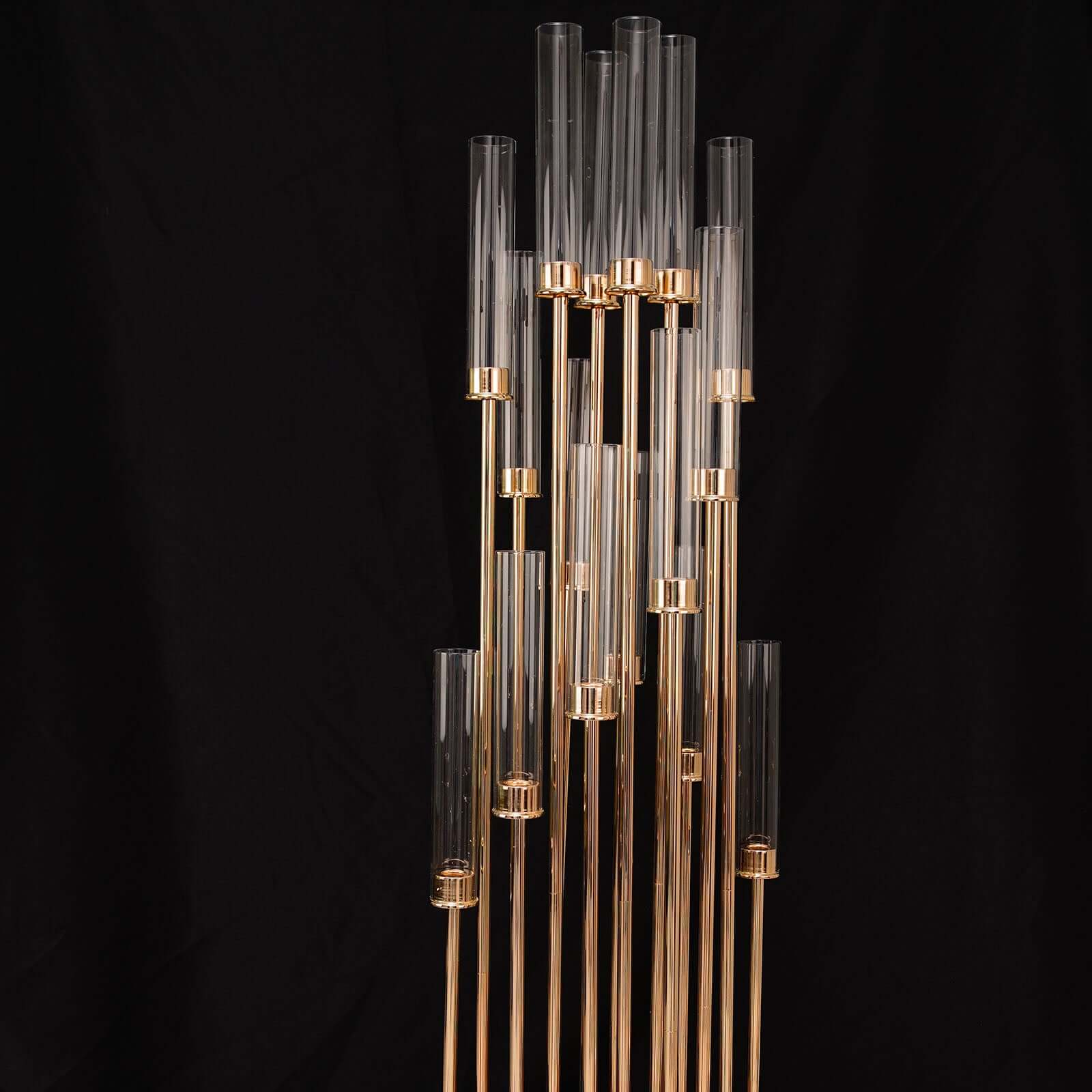 Gold 16-Arm Cluster Taper Candle Holder with Clear Glass Shades - Ideal Large Candle Display for Venues