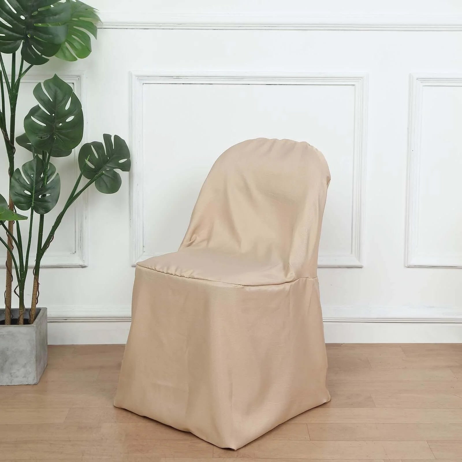 Hot Sale! 10-Piece Polyester Slip-On Chair Covers in Nude for Folding Chairs, Wrinkle & Stain Resistant