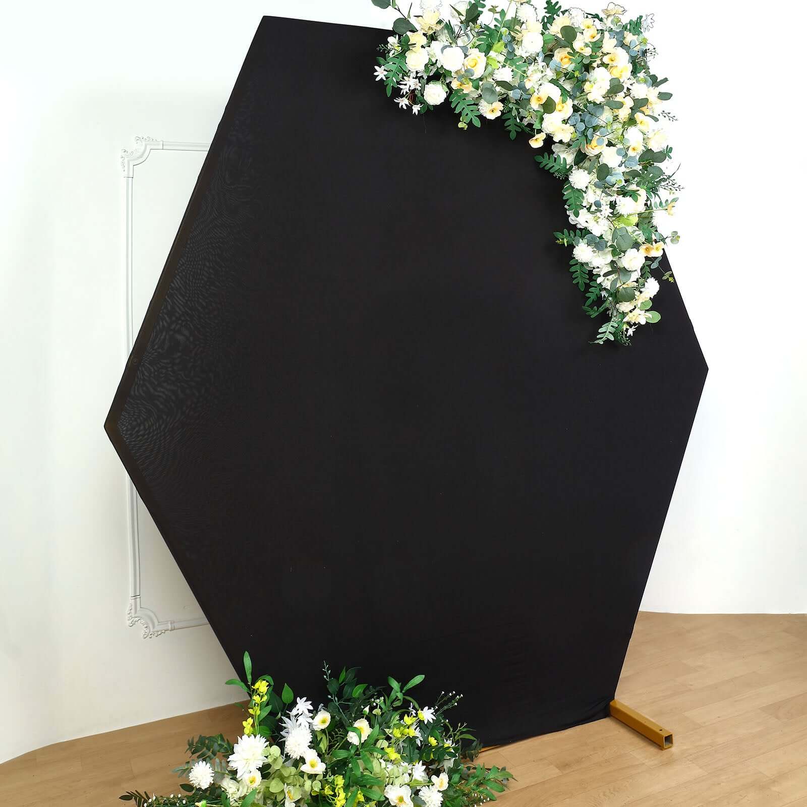 8ft x 7ft Double-Sided Black Spandex Snug-Fit Hexagon Wedding Arbor Backdrop Cover