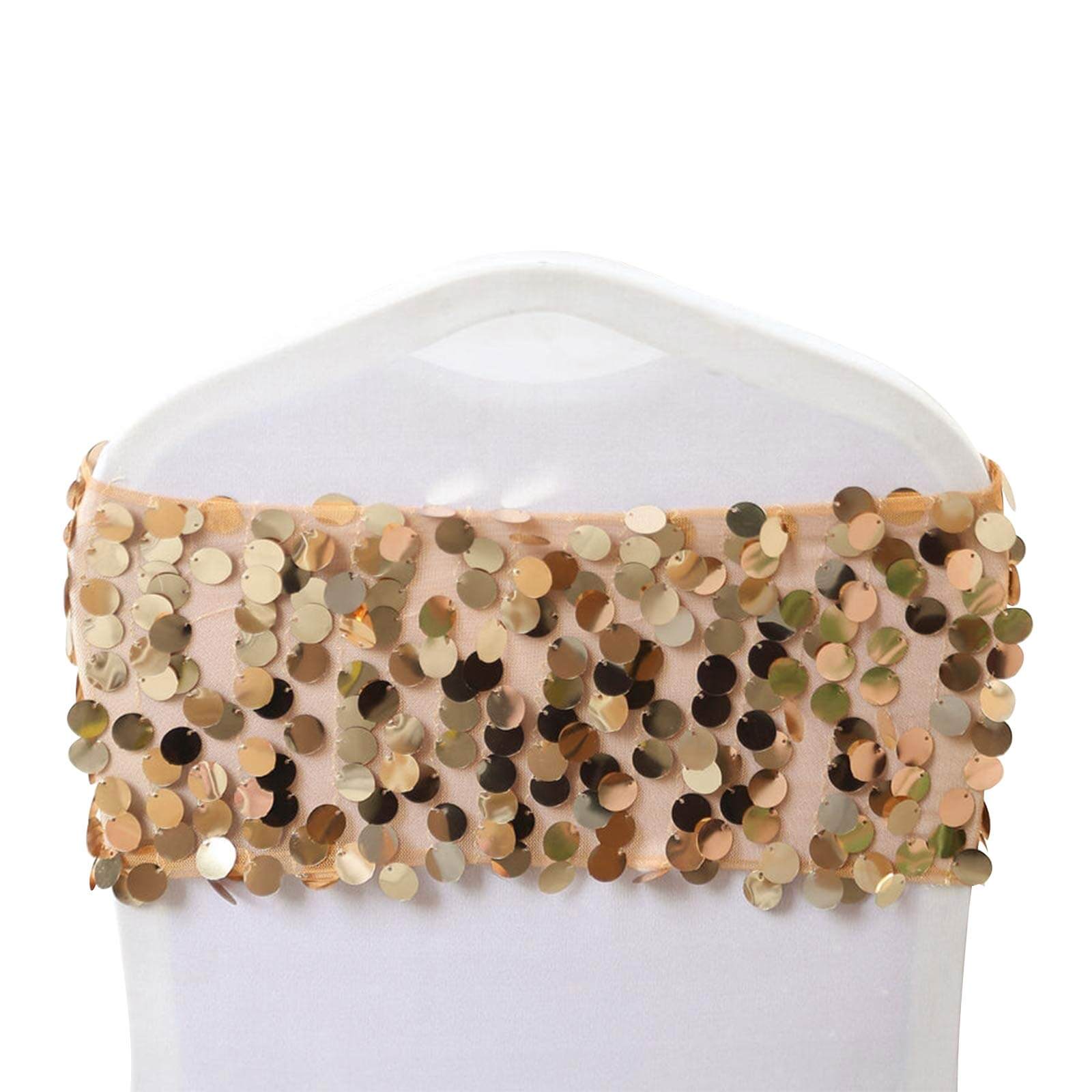 Hot Deal! 5-Pack Gold Big Payette Sequin 13x10 Chair Sash Bands for Weddings & Gatherings