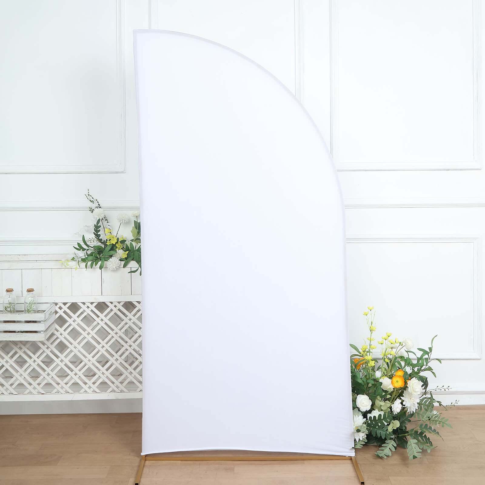 7ft Matte White Spandex Custom-Fit Double-Sided Half Moon Wedding Arch Backdrop Cover