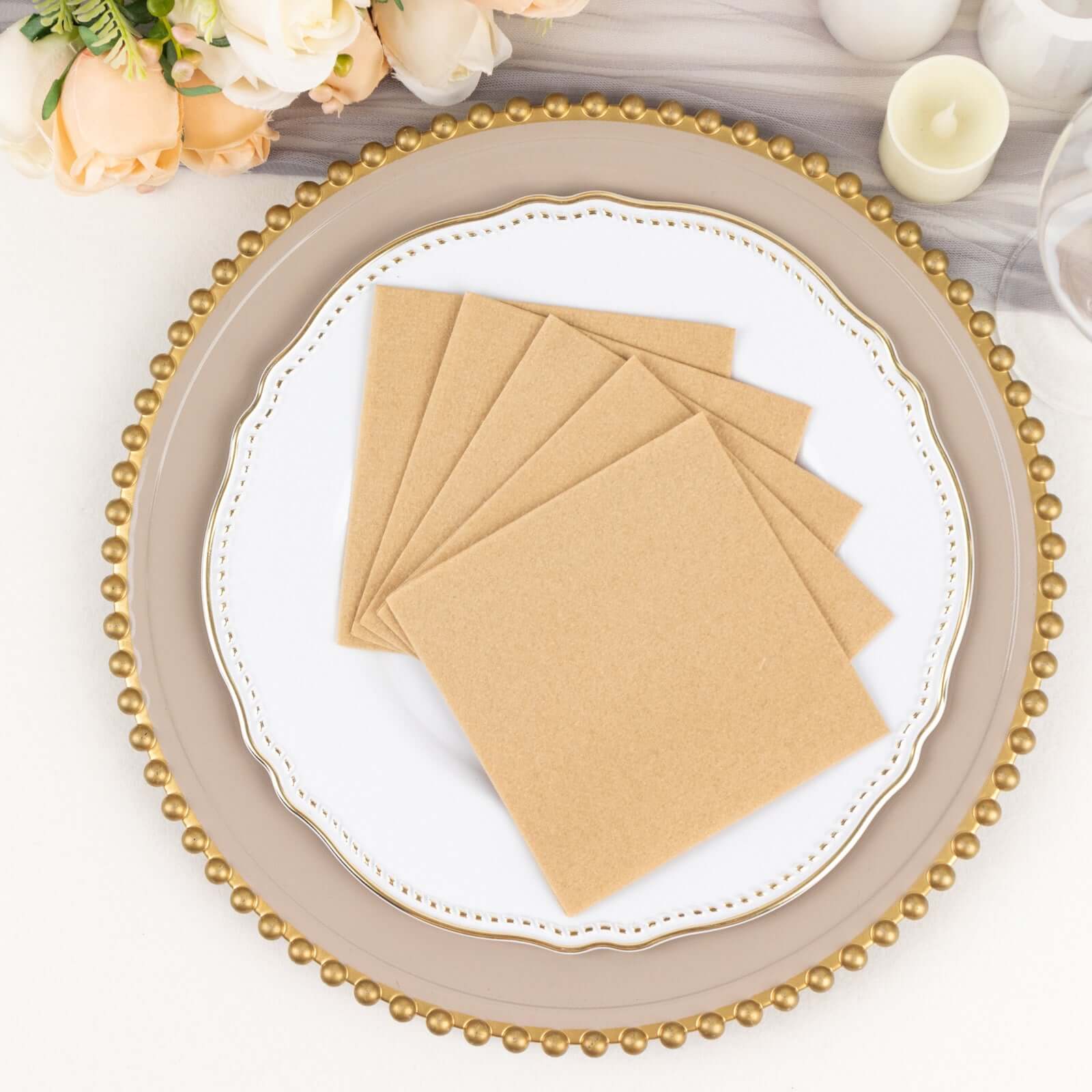 20-Pack 5x5 Natural Linen-Like Airlaid Napkins - Super Absorbent