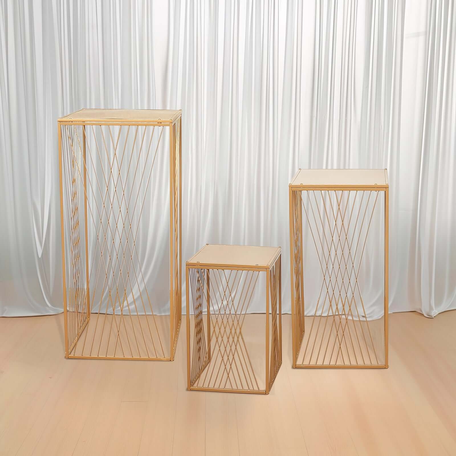 Special Offer! Set of 3 Gold Metal Rectangular Nesting Plant and Dessert Display Stands