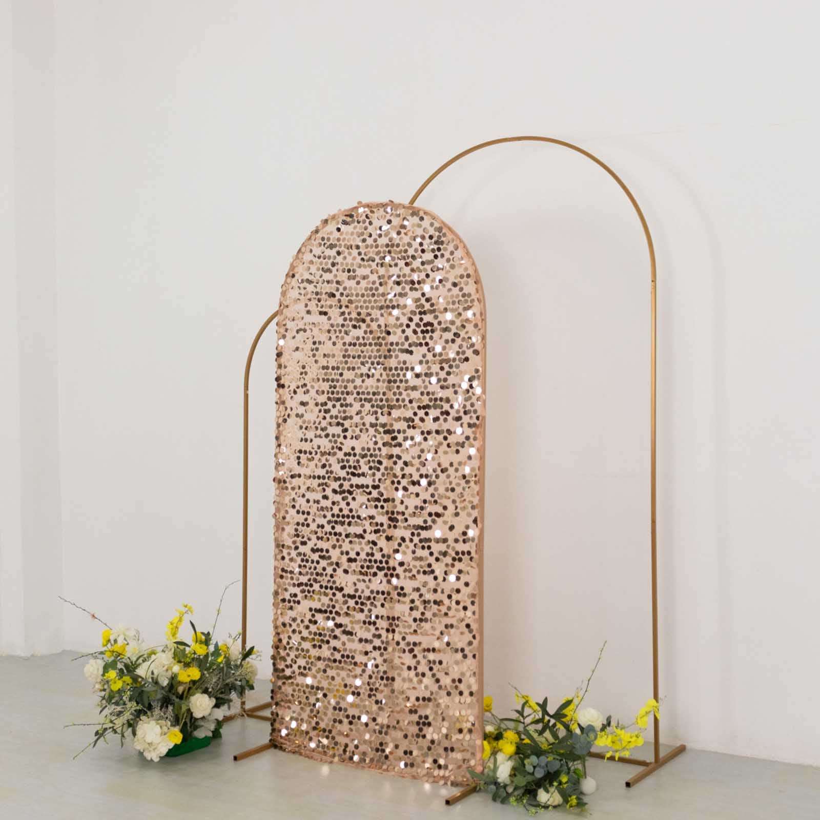 Sparkly Rose Gold 6ft Sequin Wedding Arch Cover for Round Top Stand - Ideal Decor!