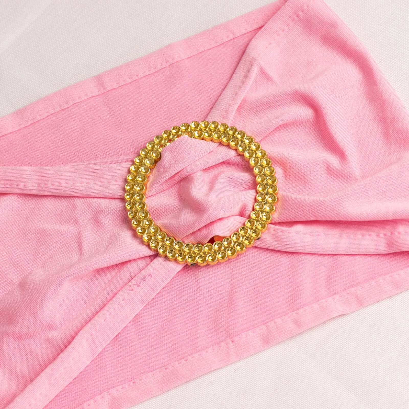 Hot Deal! 5-Pack Pink Spandex Chair Sashes with Gold Rhinestone Buckles, Reusable 4-Way Stretch