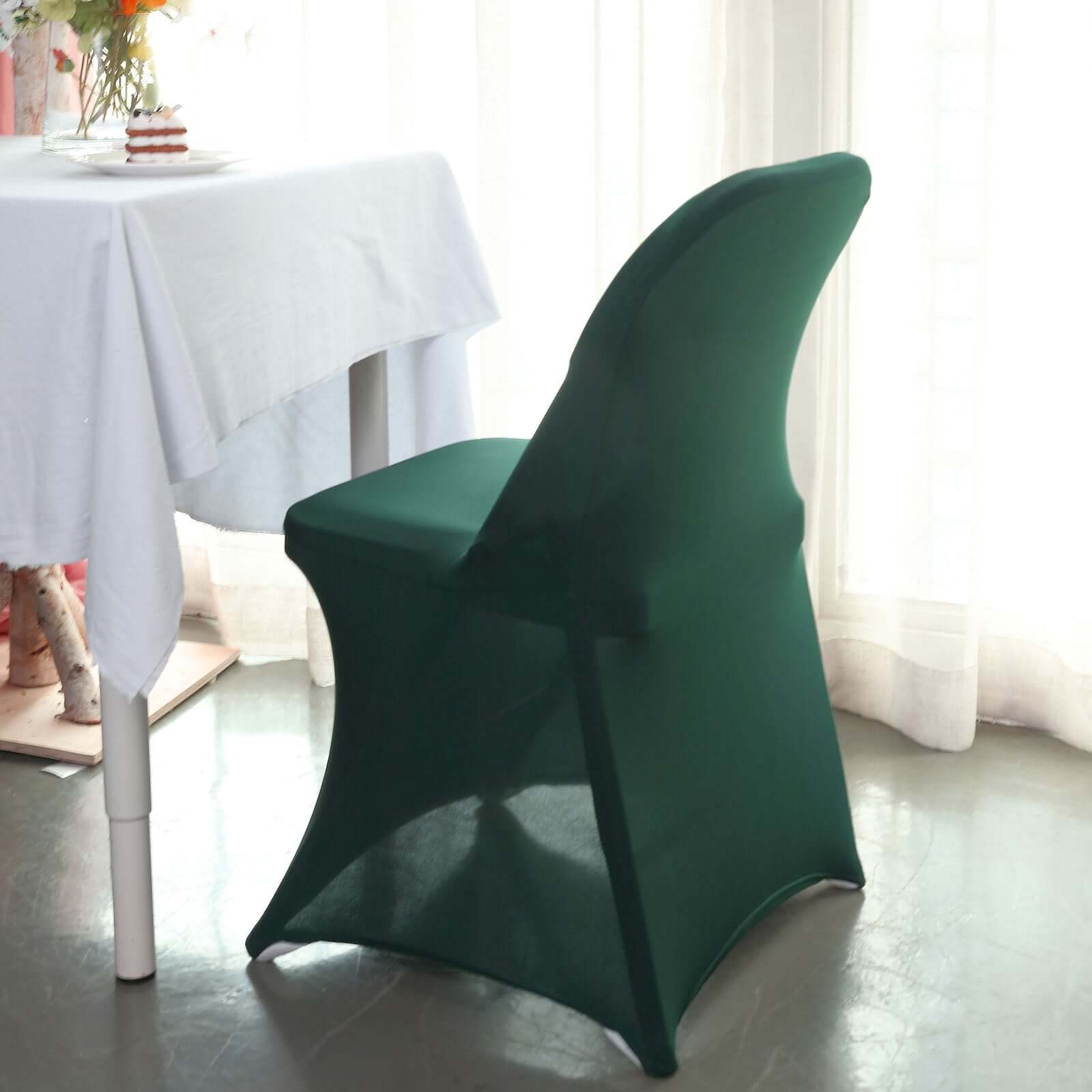 Reusable & Wrinkle-Resistant 160GSM Stretch Spandex Hunter Emerald Green Chair Cover for Folding Chairs