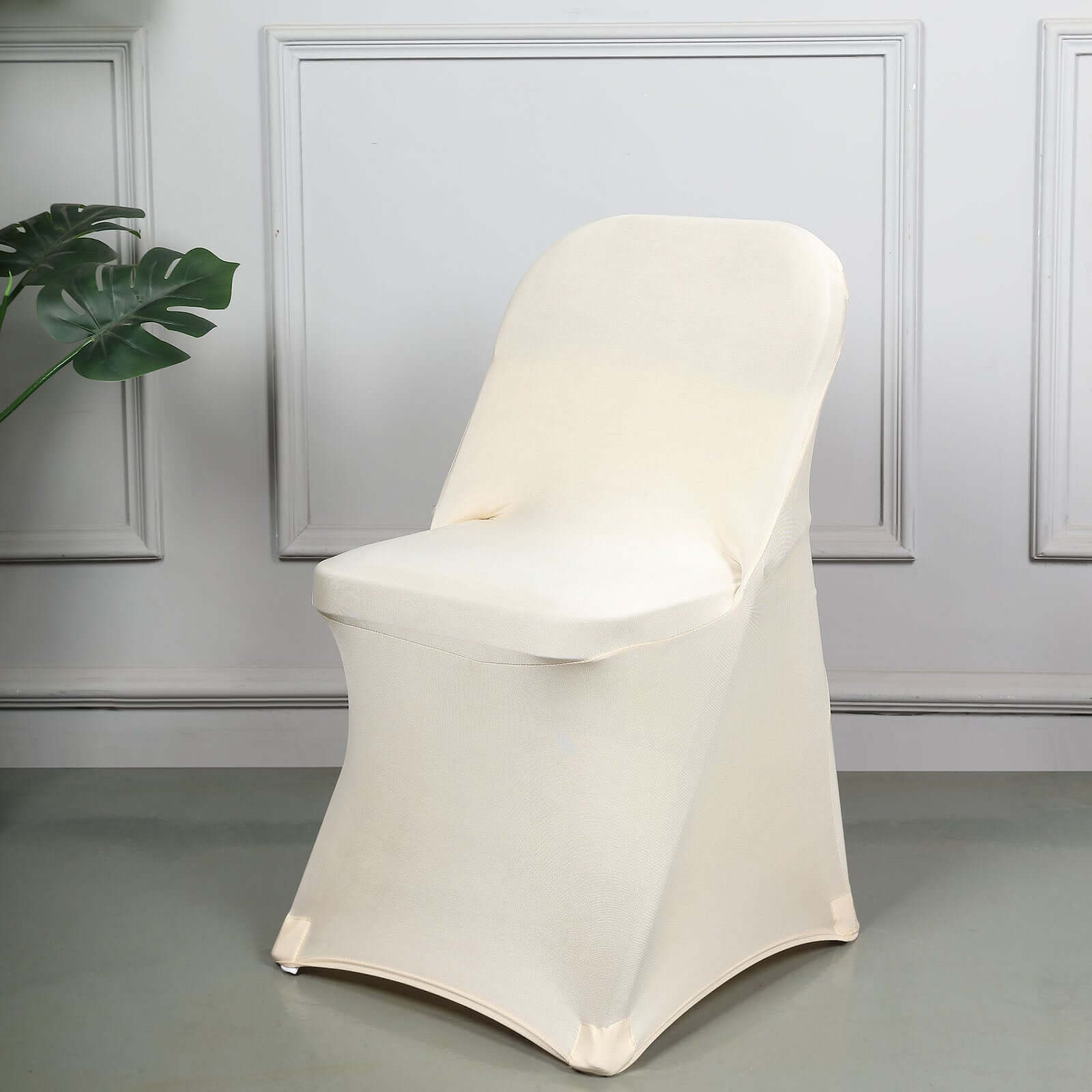 Premium Reusable Beige Spandex Stretch Slipcover for Folding Chairs - 160GSM Wrinkle-Resistant