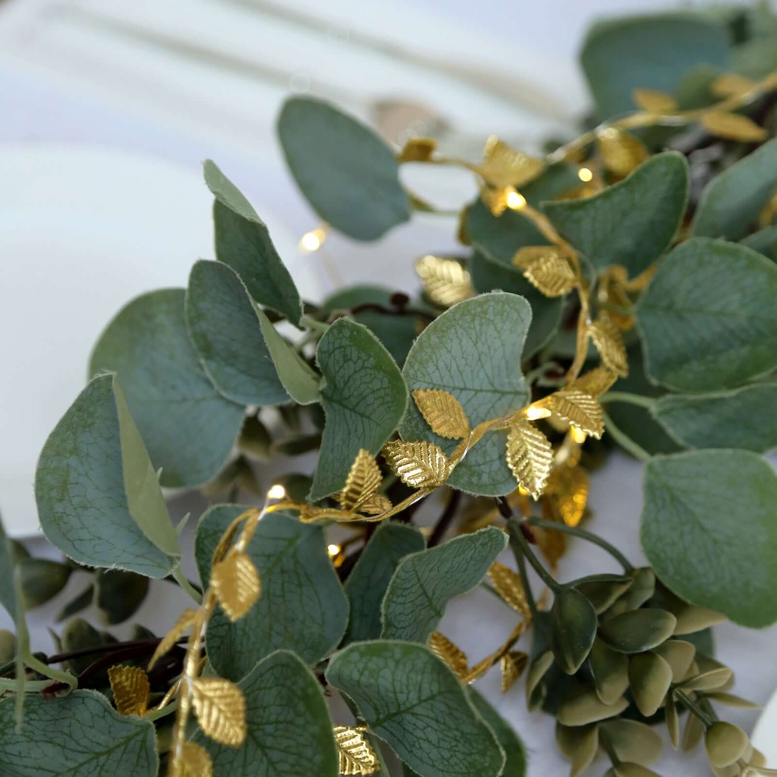 Hot Sale! 40 LED 15ft Battery-Operated Metallic Gold Rose Leaf Garland String Lights, Warm White