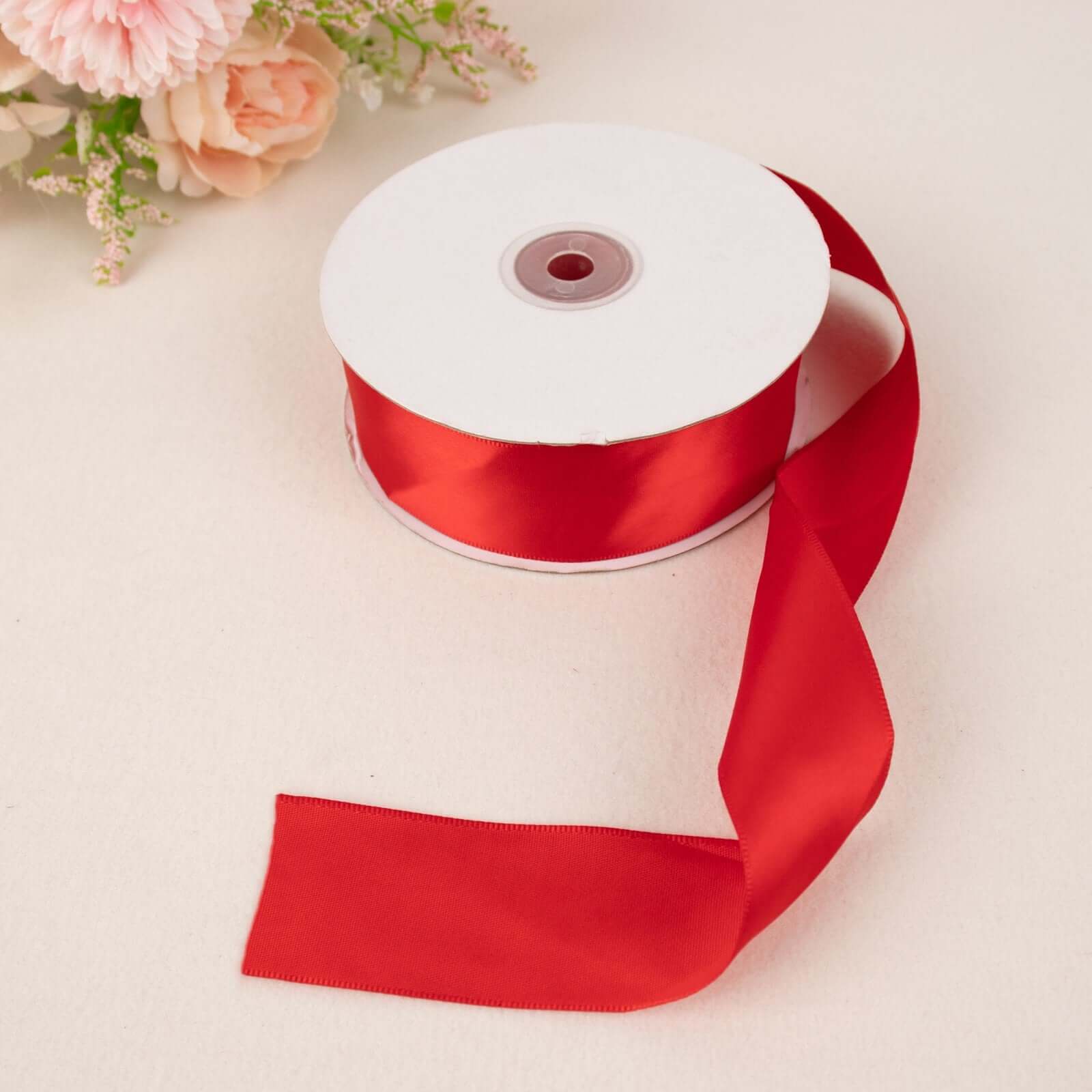 1.5-Inch Wide 50-Yard Red Single-Face High-Quality Decorative Satin Ribbon