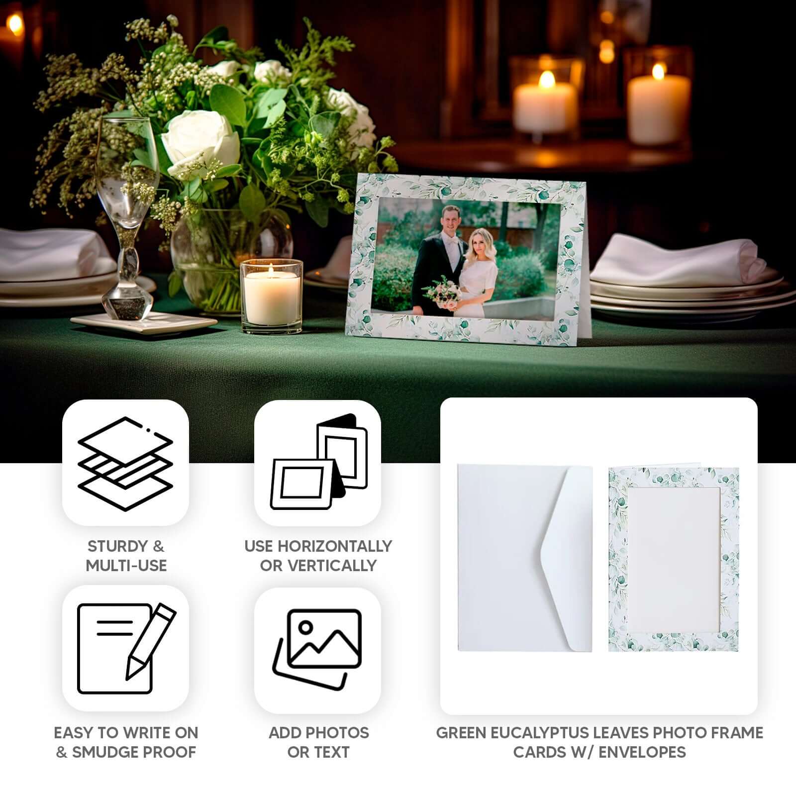 25-Pack White & Green Eucalyptus Leaves Design Thank You Cards with Envelopes for Parties and Milestones, 3.5x5.5