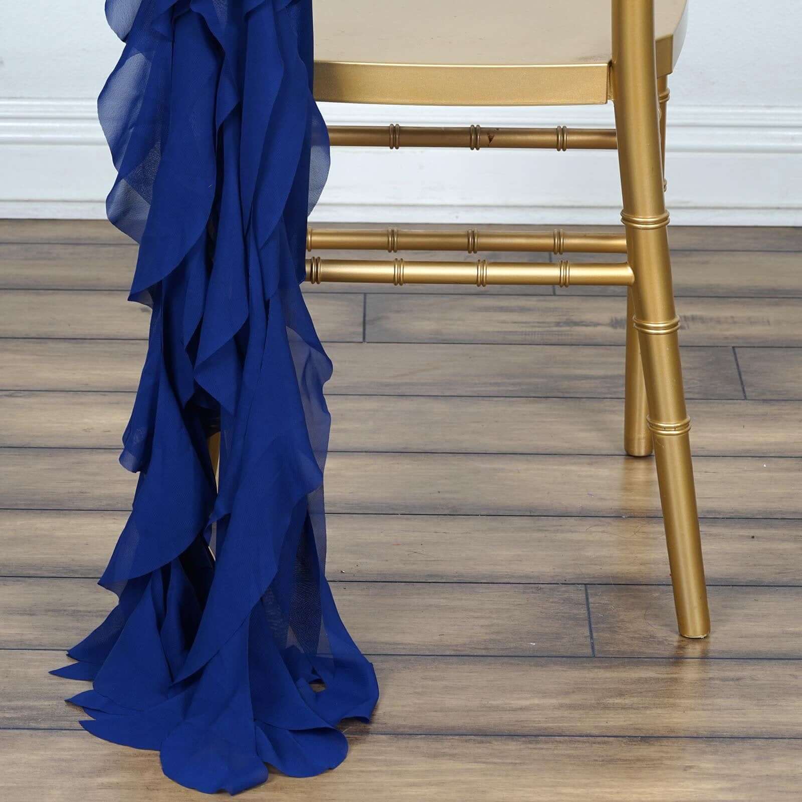 Royal Blue Chiffon Chair Sashes with Willow Ruffles - Perfect for Weddings & Parties