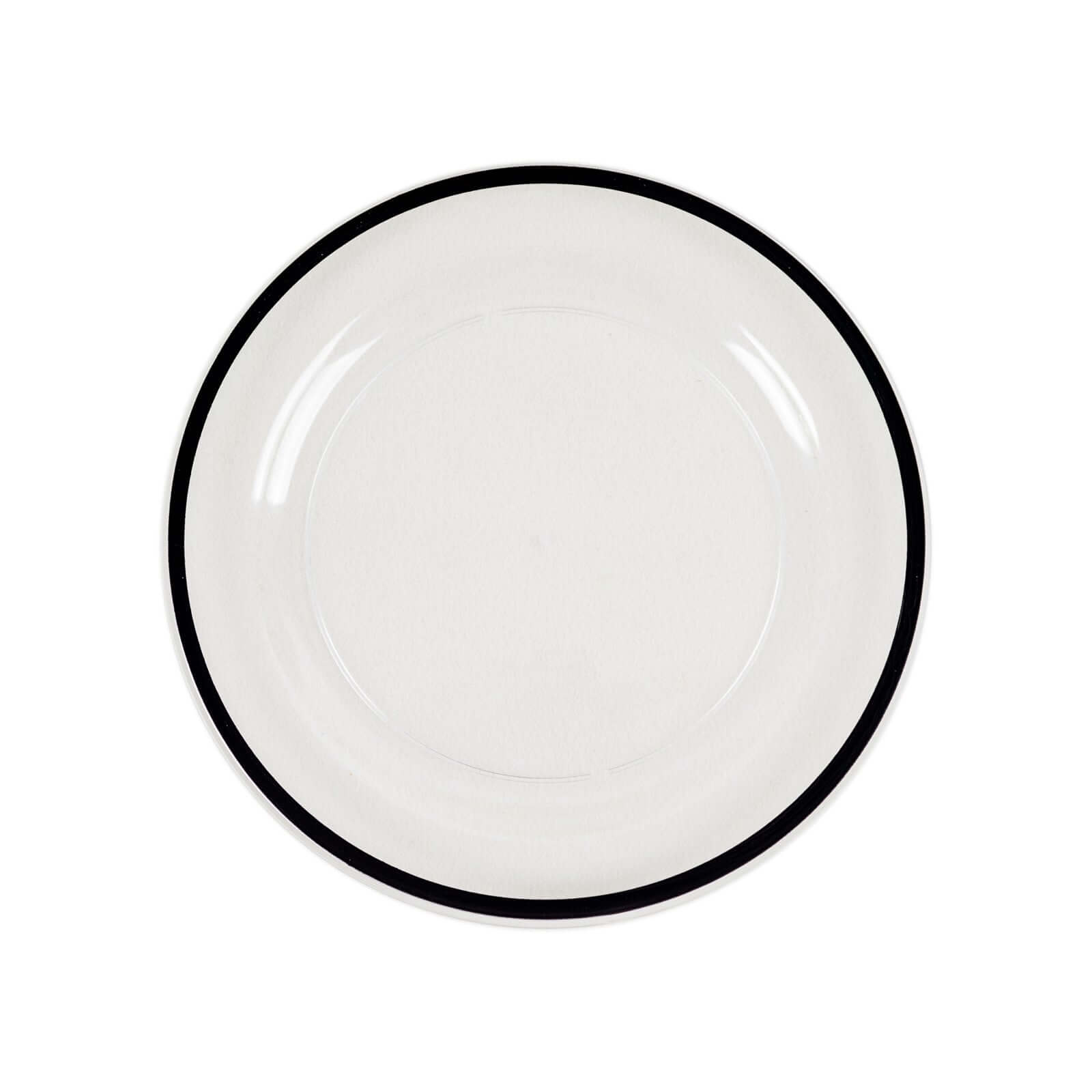 10-Pack Clear Plastic Round Dinner Plates with Black Rim - Ideal Disposable Plates for Classy Parties