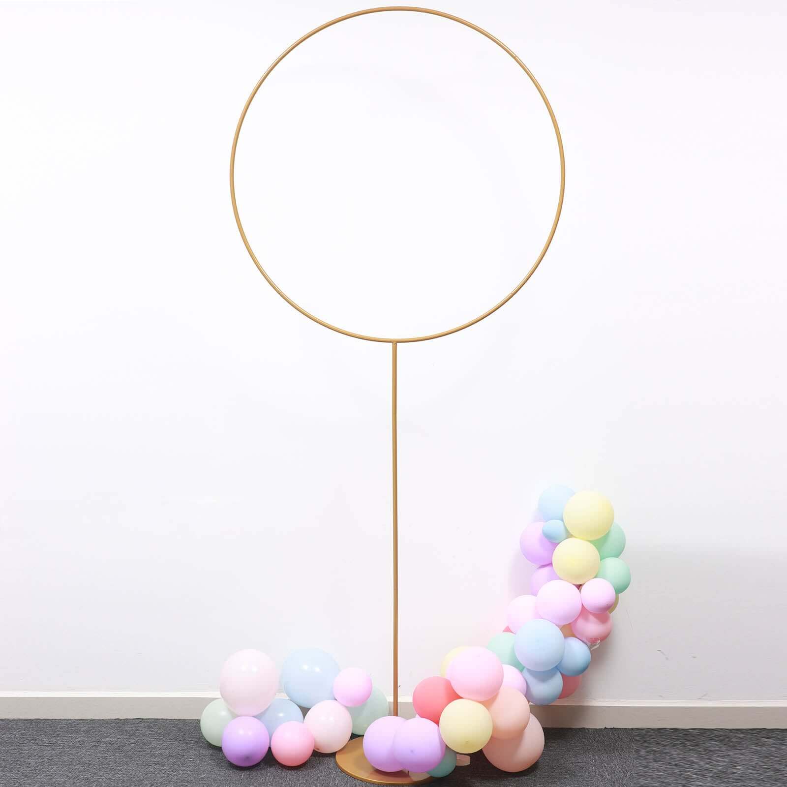 Adjustable Height 7ft Gold Metal Balloon Column with Hoop Flower Pillar Stand, Ideal for Table Centerpiece