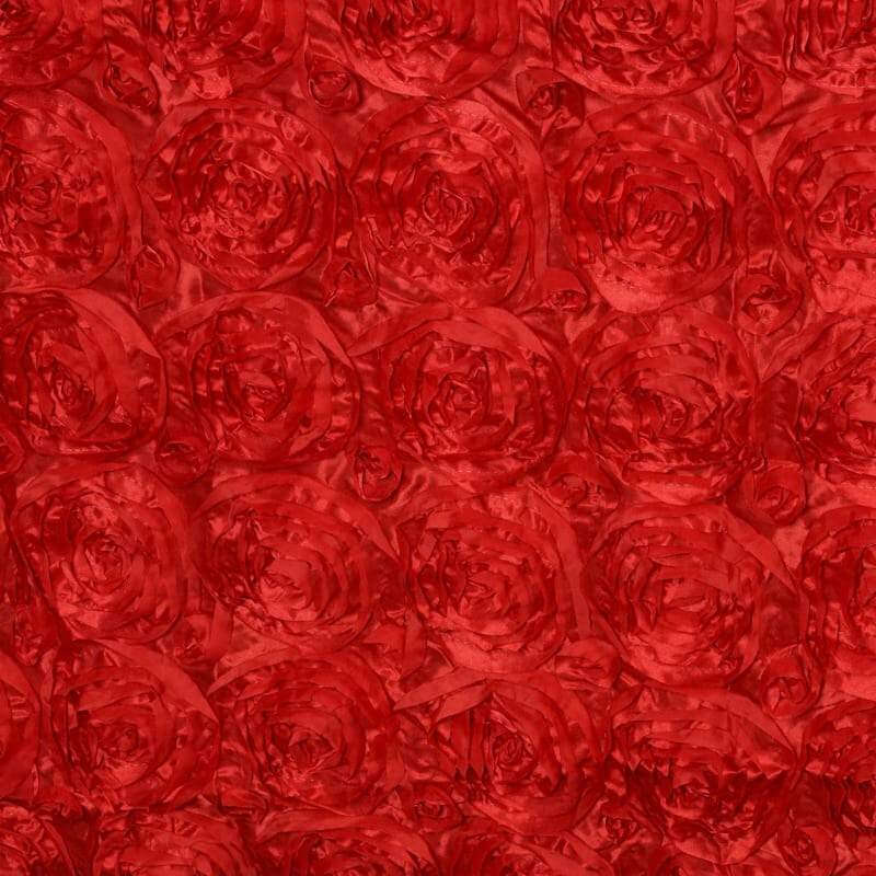 Hot Deal! Red 14x108 Rosette Satin Table Runner with Grandiose 3D Design