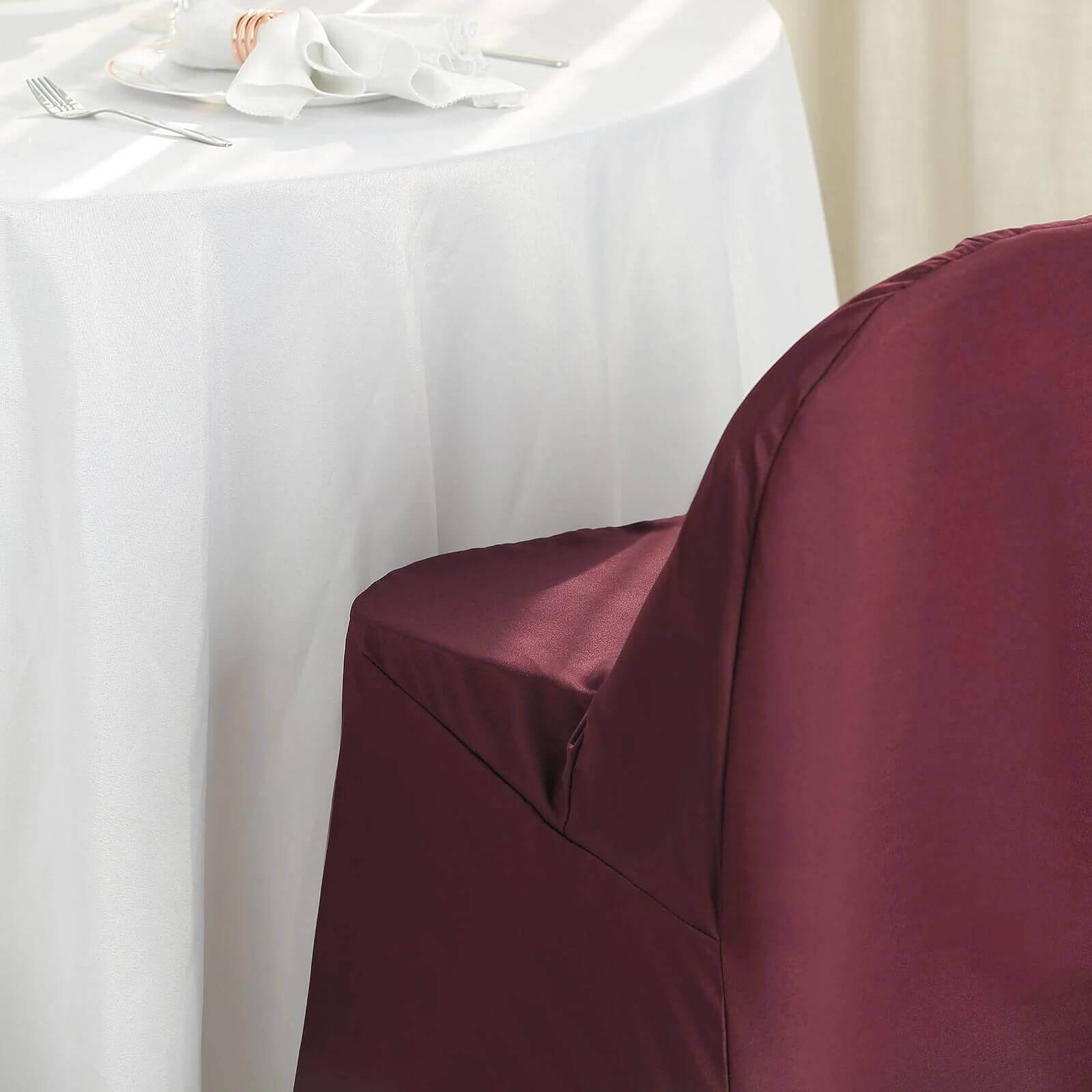 10-Piece Wrinkle-Free, Stain-Resistant Burgundy Polyester Slip-On Chair Covers for Folding Chairs