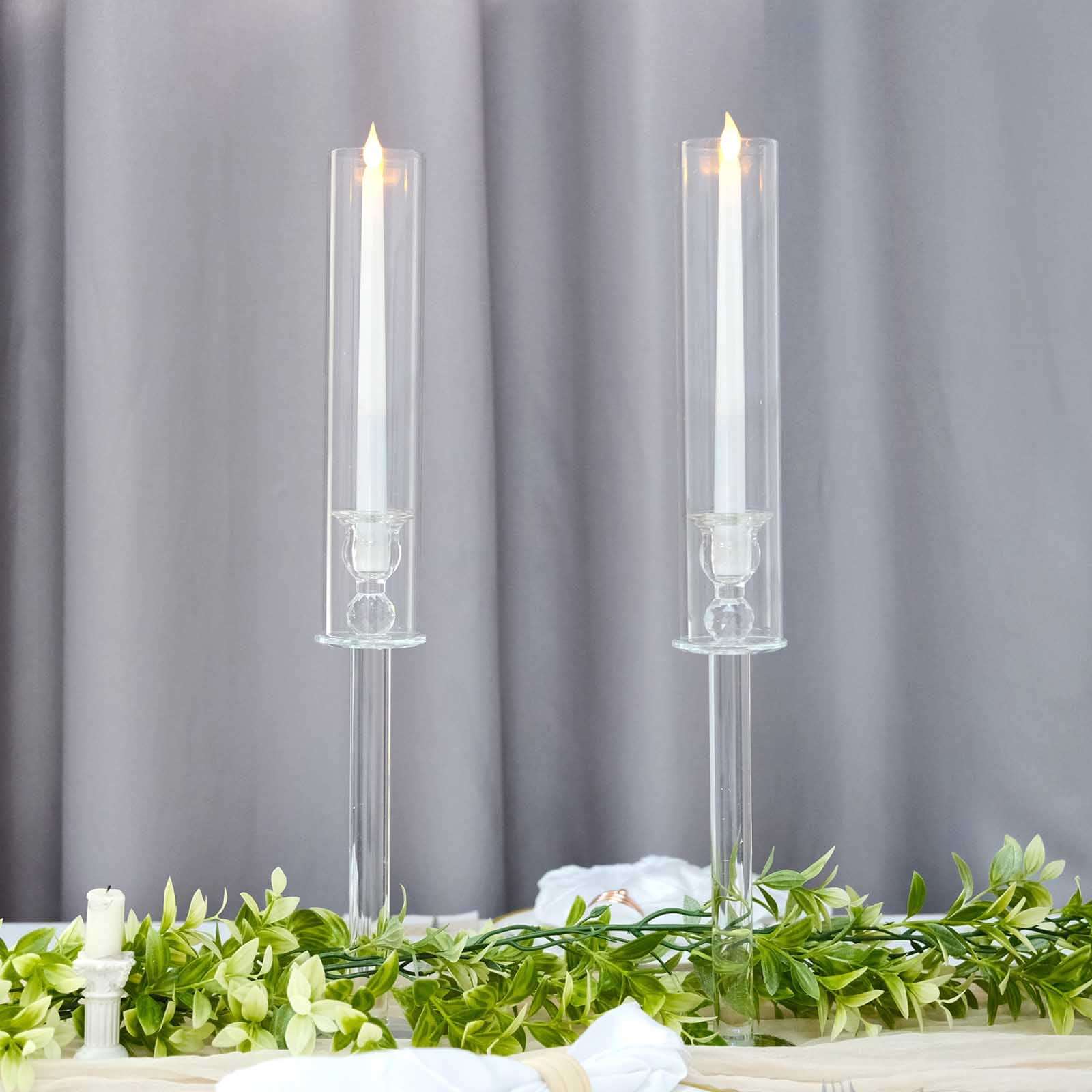2-Pack Clear Crystal Glass Hurricane Taper Candle Holders, Ideal for Decor