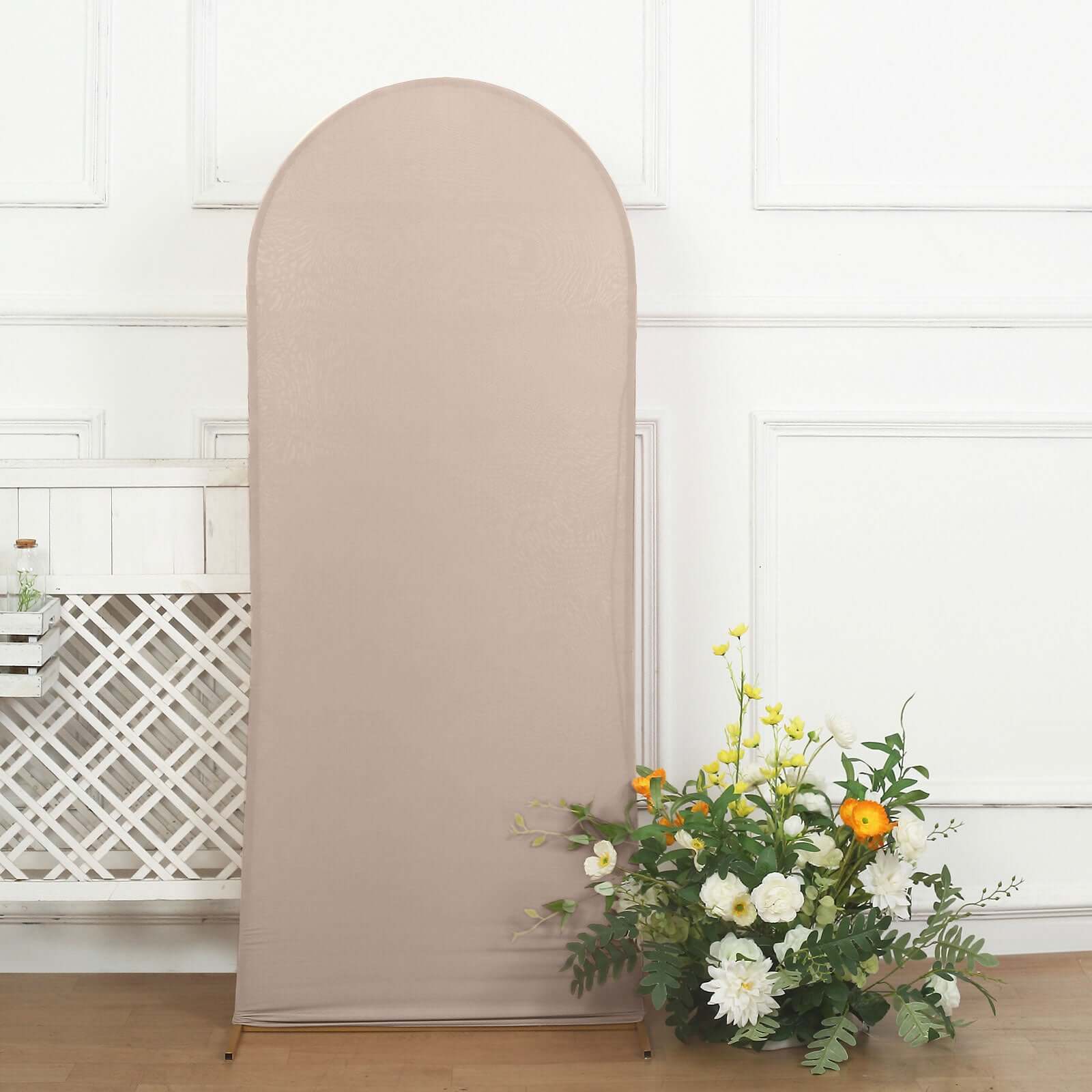 5ft Double-Sided Matte Nude Spandex Fitted Cover for Round Top Wedding Arch Stand