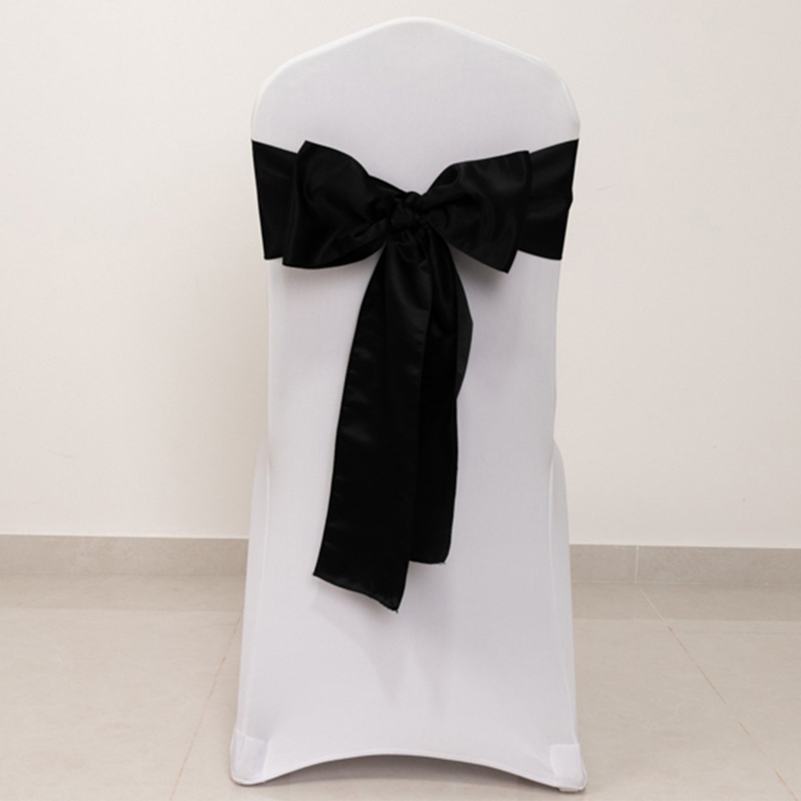 5-Pack Black Lamour Satin 6x106 Chair Sashes - Stylish & Reusable Wedding Decor