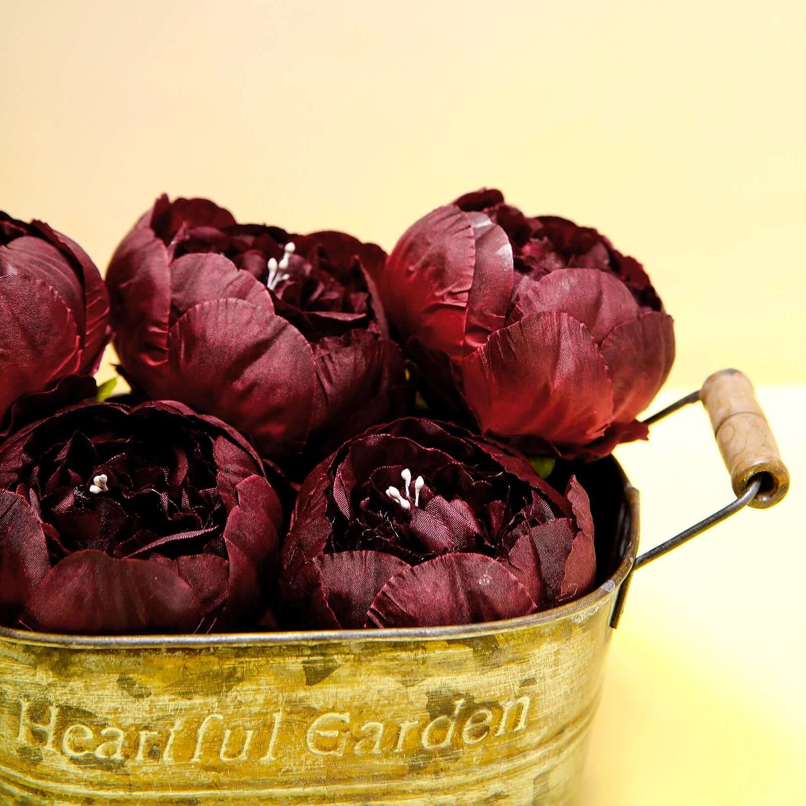 Hot Sale! 10-Pack Burgundy Artificial Peony Flower Heads for DIY Craft, Event Styling & Floral Arrangements
