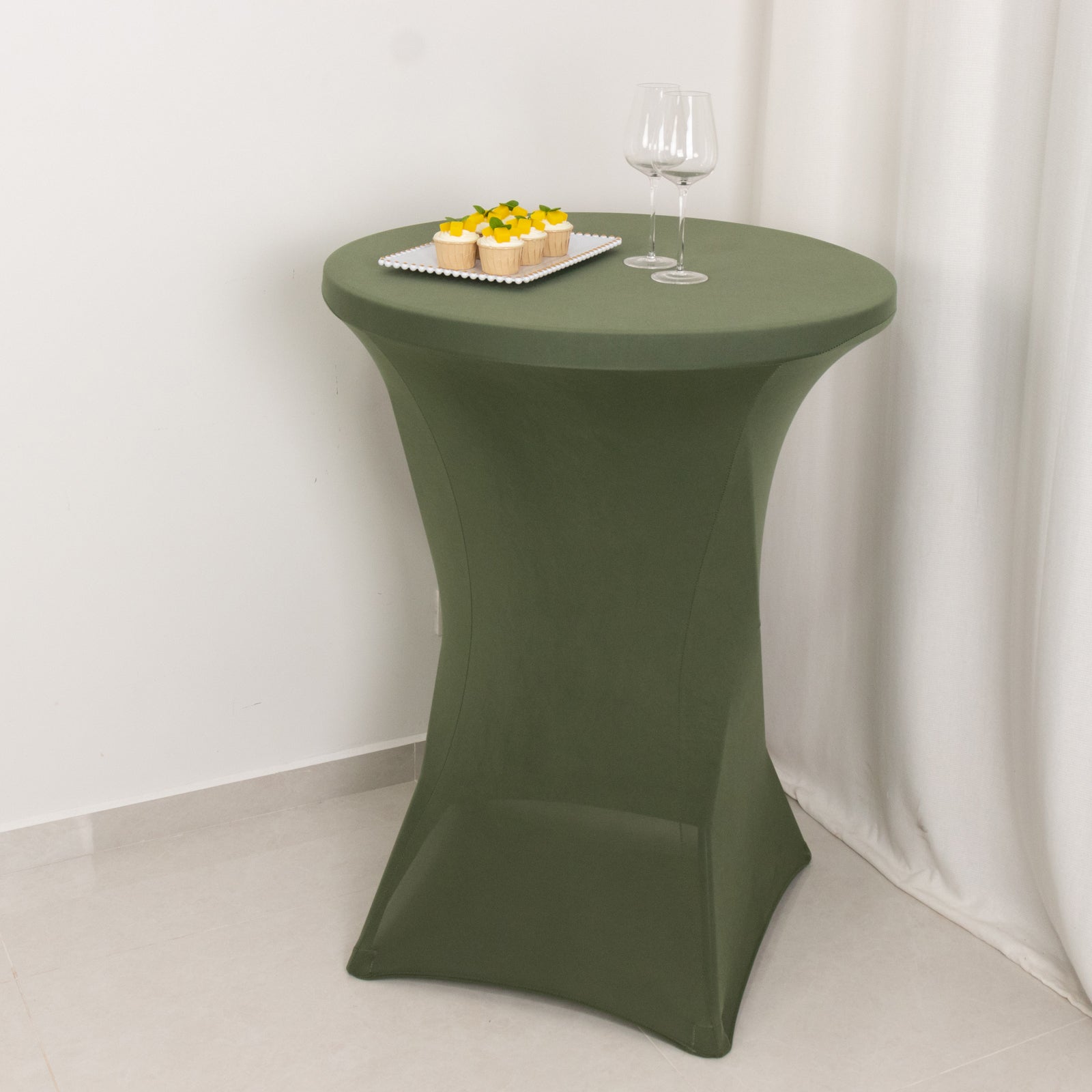 Easy - Maintain Stretch Fitted Spandex Round Cocktail Table Cover in Dusty Sage Green for 24 - 32 Inch Tables