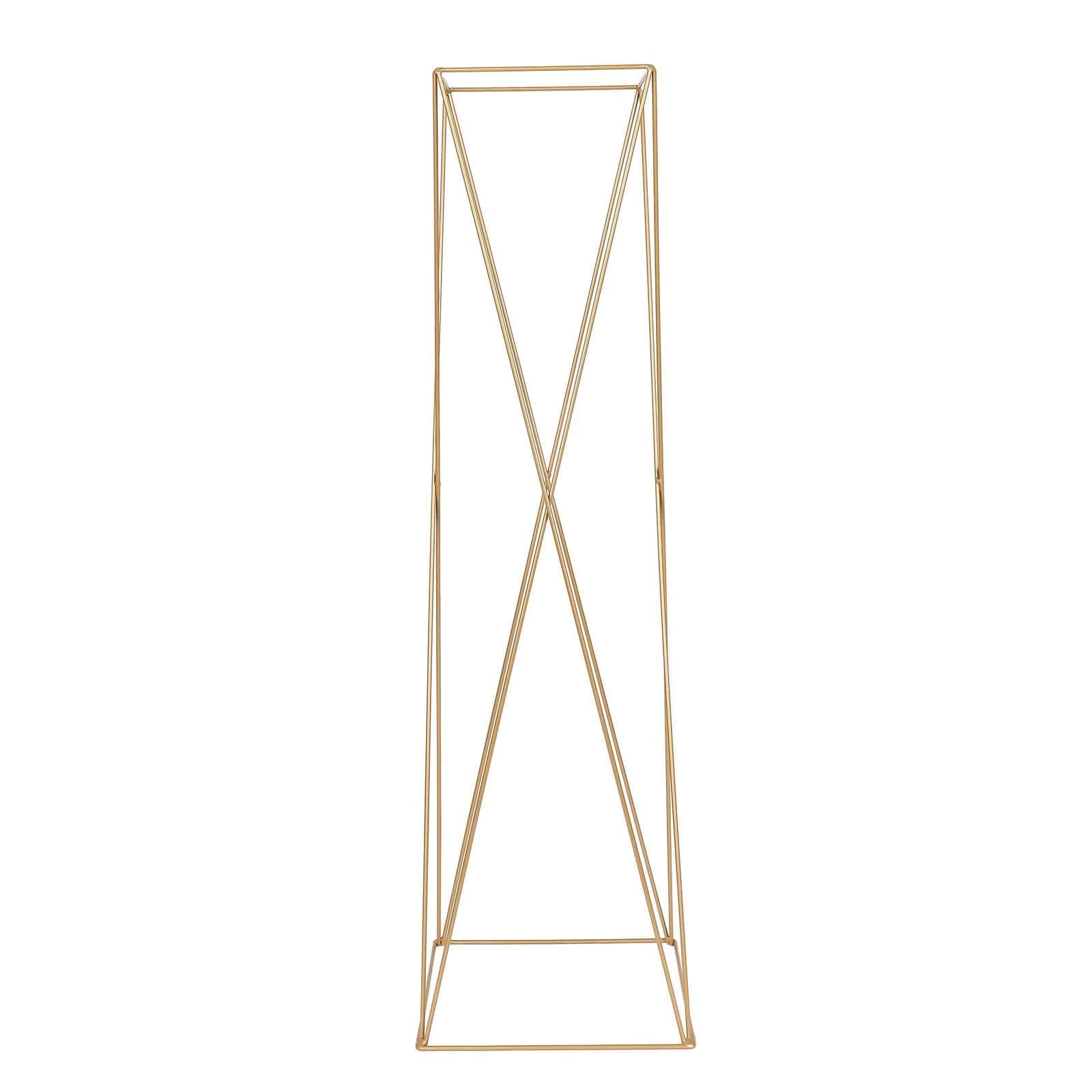 2-Pack Gold Metal Geometric Crisscross Open Column Pedestal Stands for Wedding Centerpieces, 32 Inches