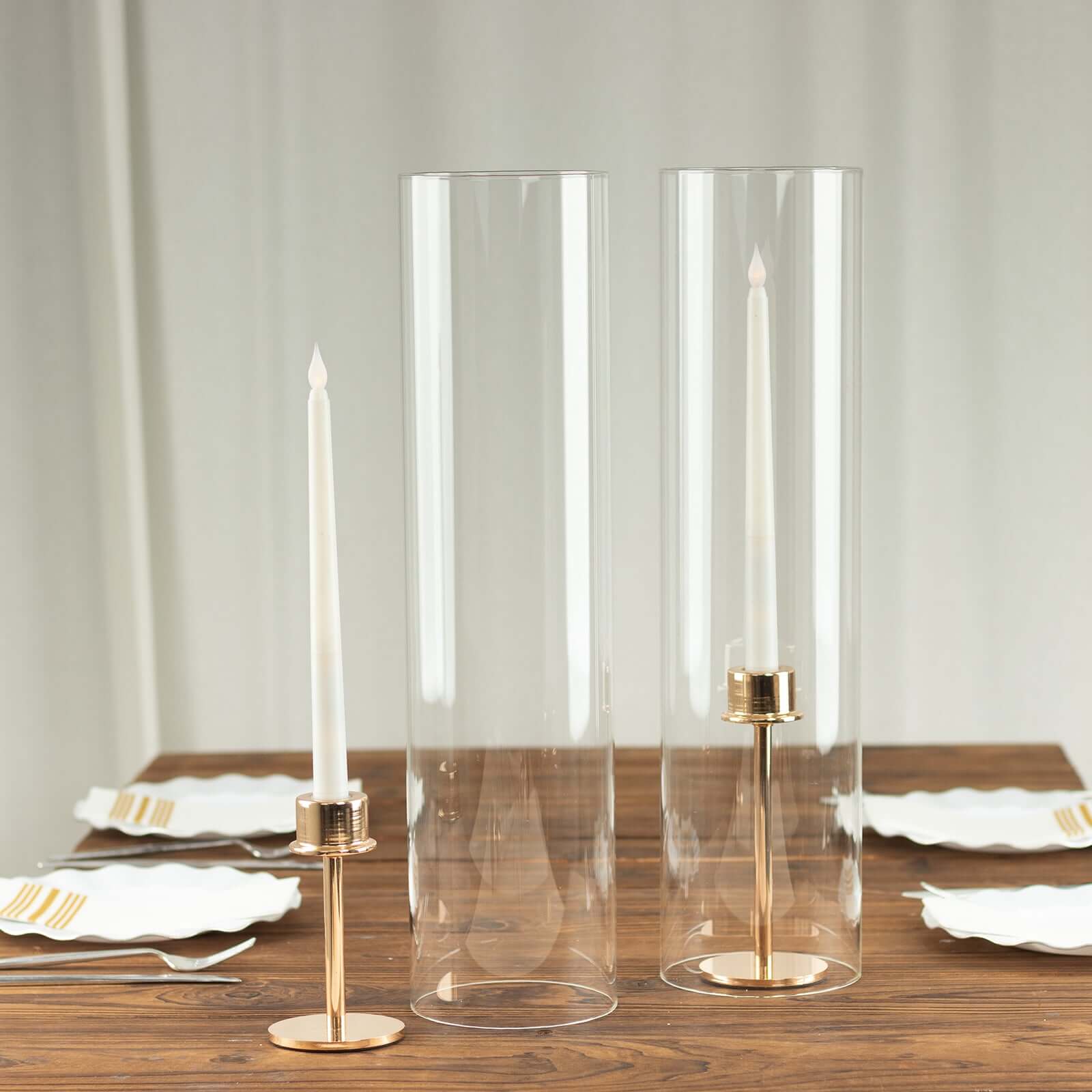2-Piece Clear Glass Open-End Hurricane Candelabra Shades - 20-Inch Stylish Table Centerpieces