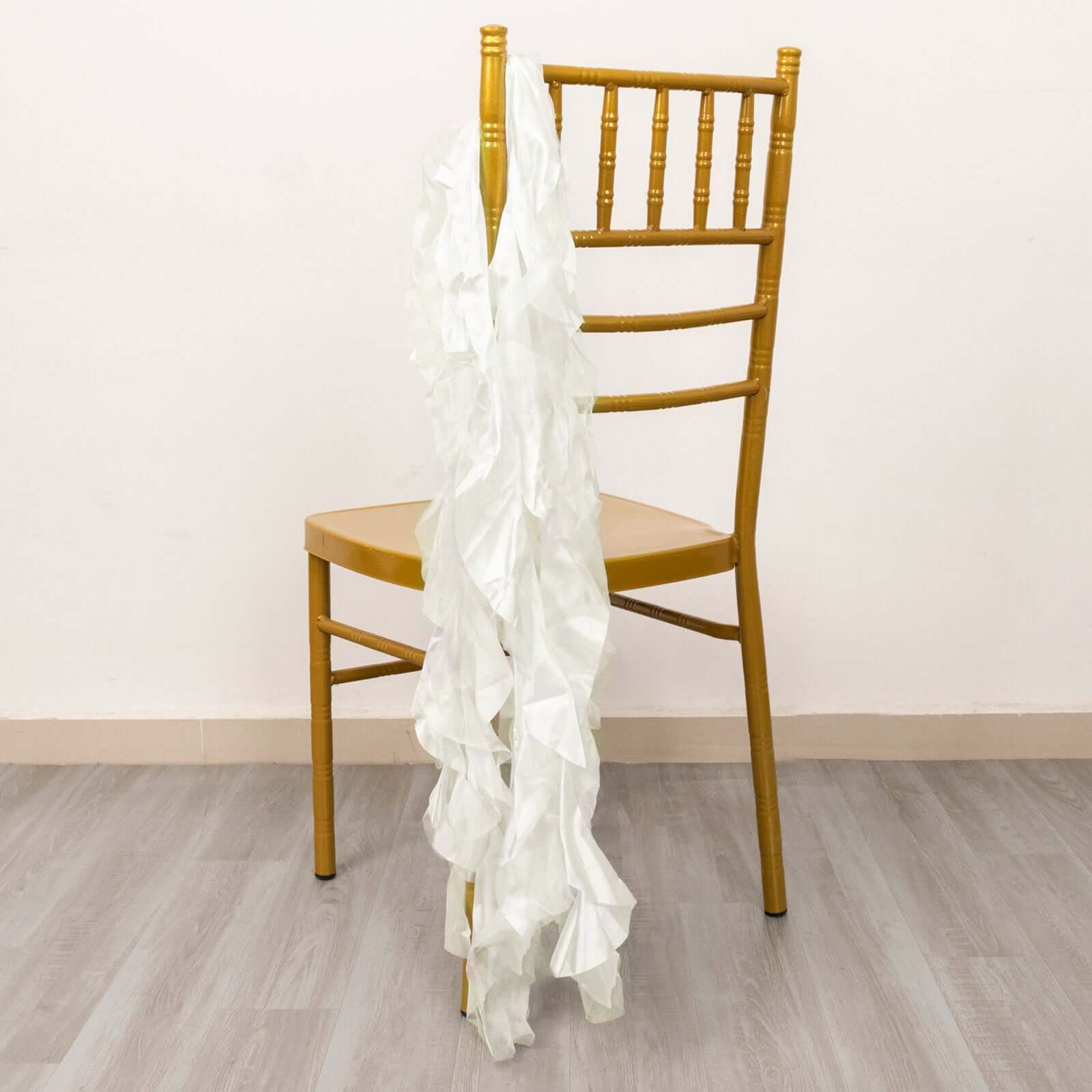 5-Pack Ivory Chiffon Satin Chair Sashes with Curly Willow Style - Easy Installation
