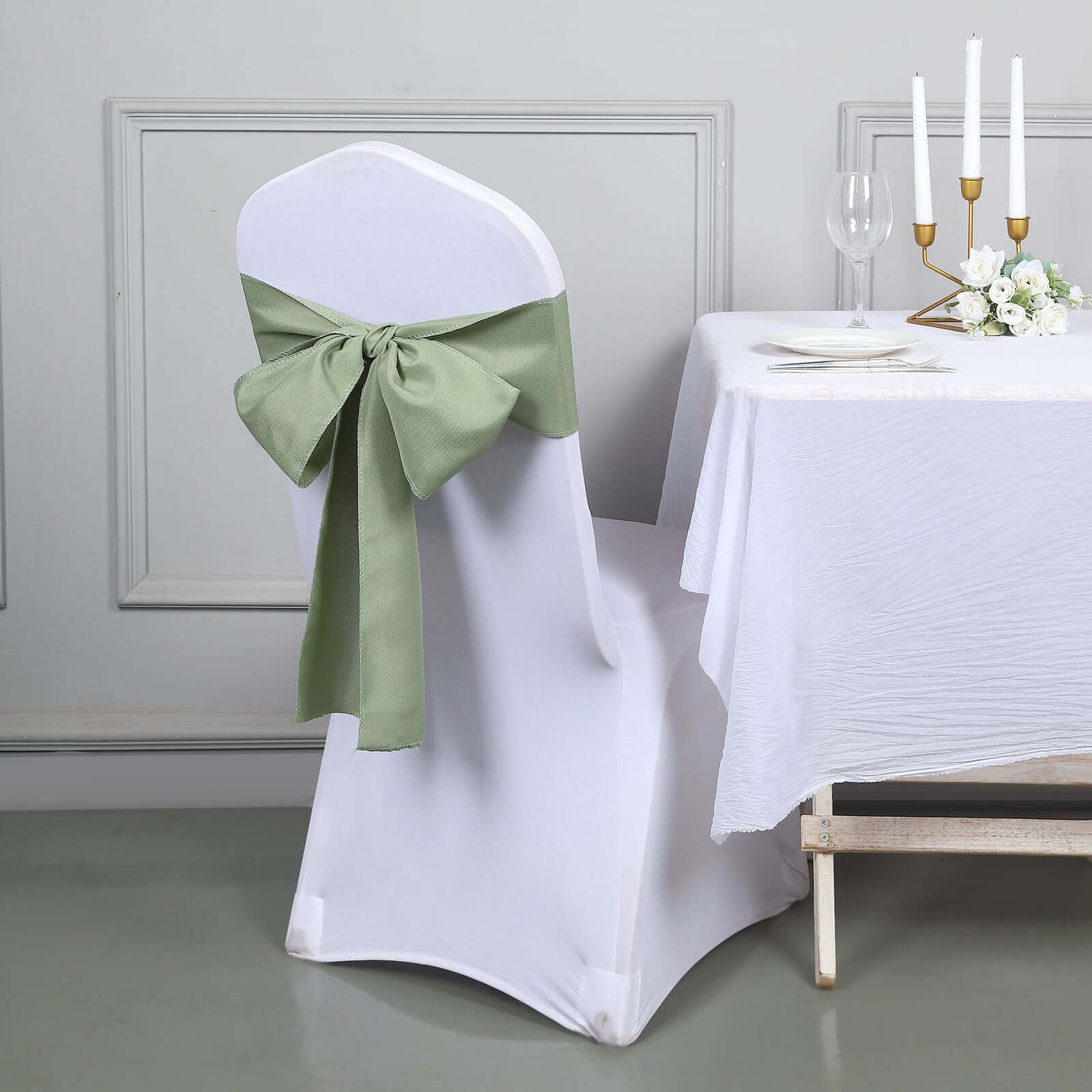 5-Pack Dusty Sage Green Polyester Chair Sashes - Perfect for Events!