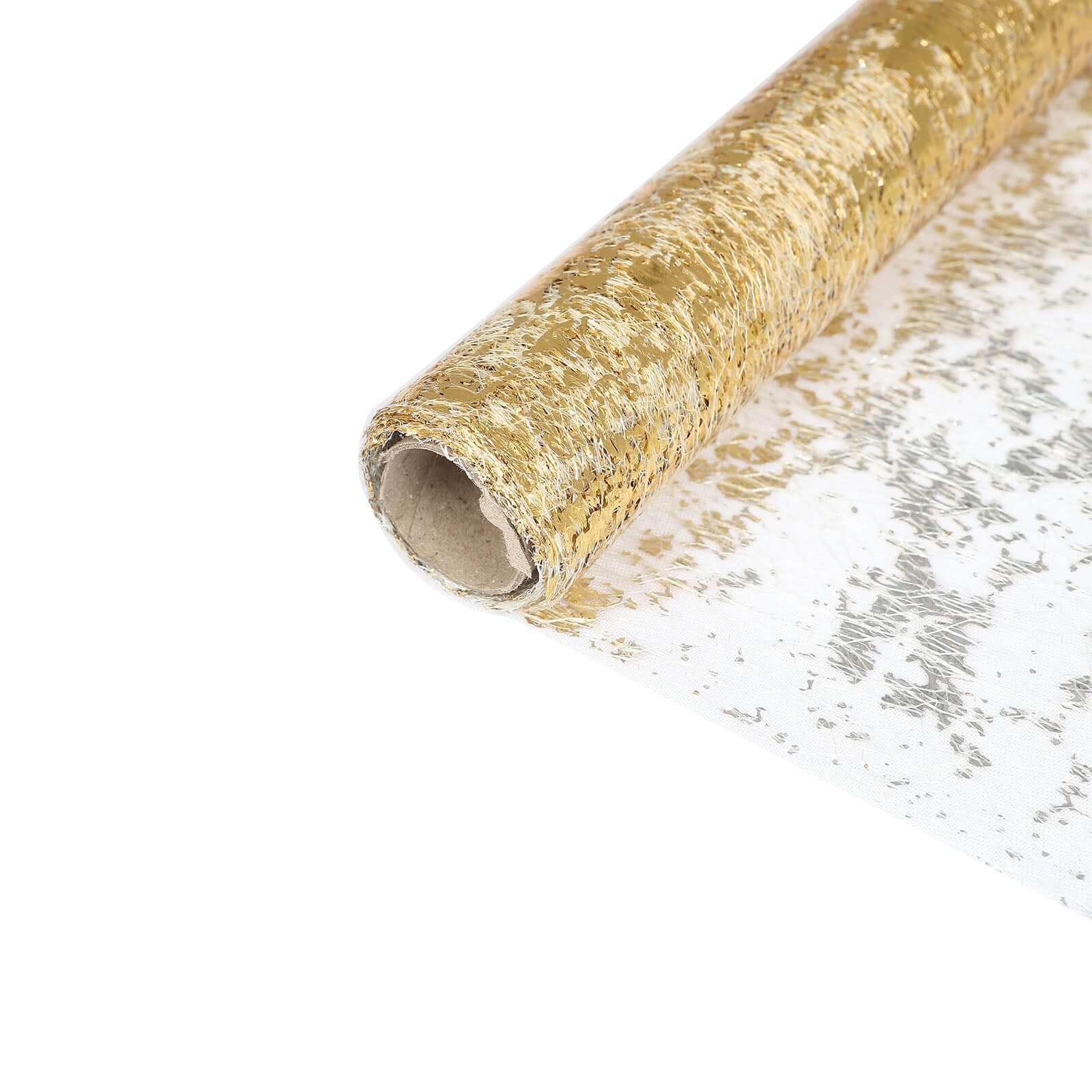 Hot! Disposable Metallic Gold Polyester Table Runner Roll with Distressed Foil Printing for Party Decor