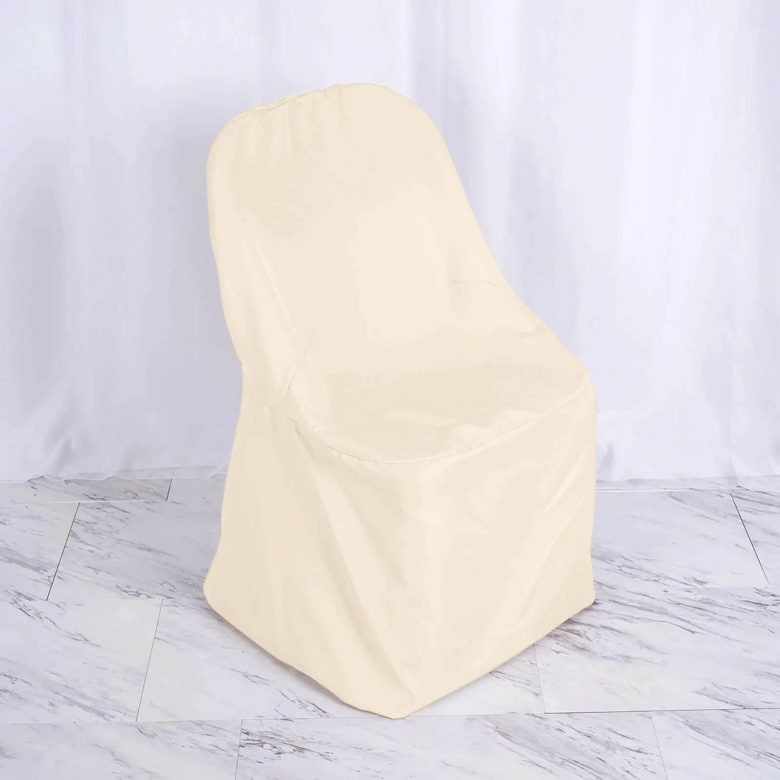 10-Pack Wrinkle-Free, Stain-Resistant Beige Polyester Slip-On Chair Covers for Folding Chairs