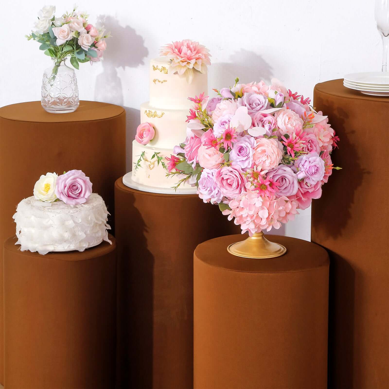5-Piece Set of Cinnamon Brown Stretchable Spandex Pedestal Stand Covers - 160 GSM