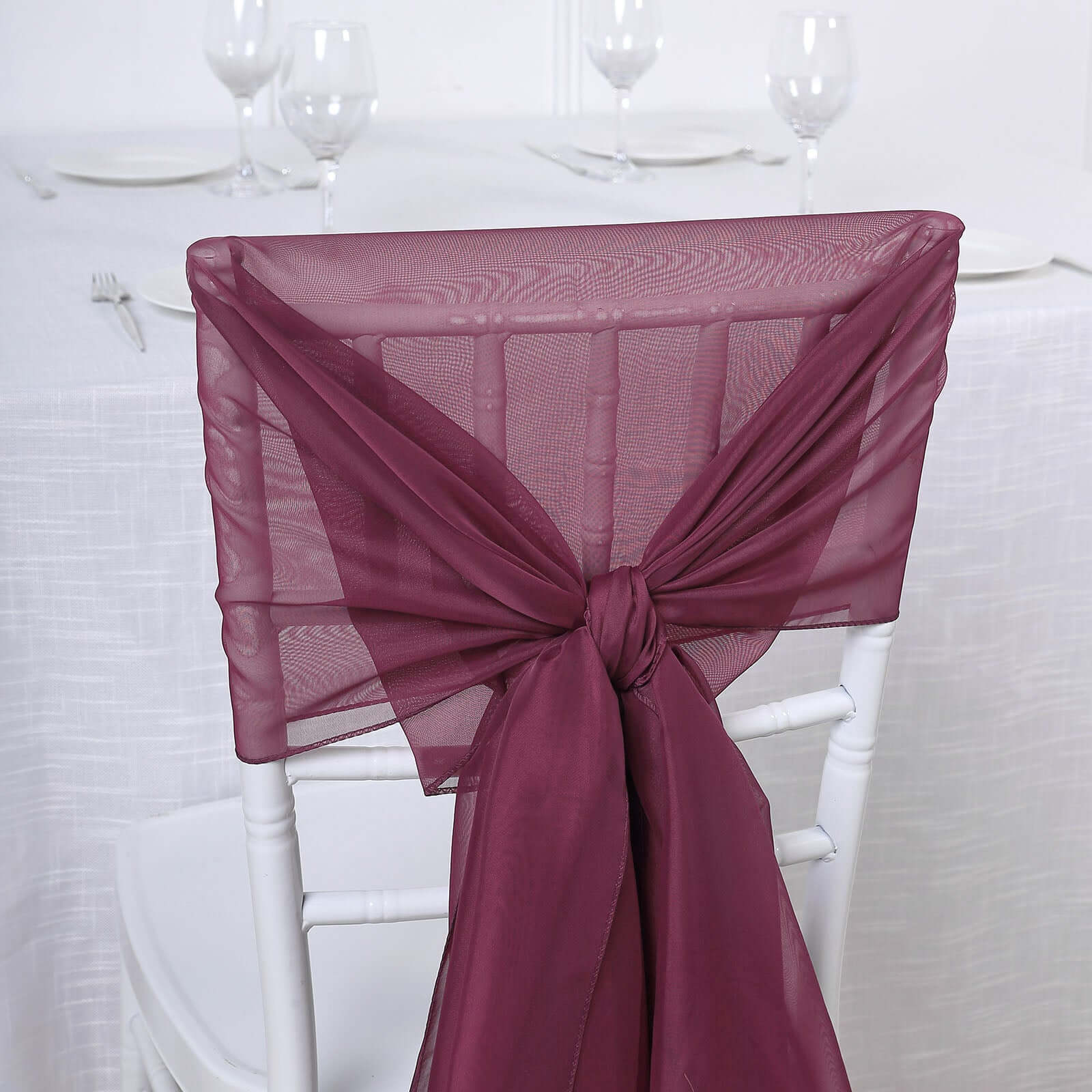 Hot Deal! 5-Piece Premium Burgundy Chiffon Chair Sashes - Soft & Lightweight Designer Bows (22x78)