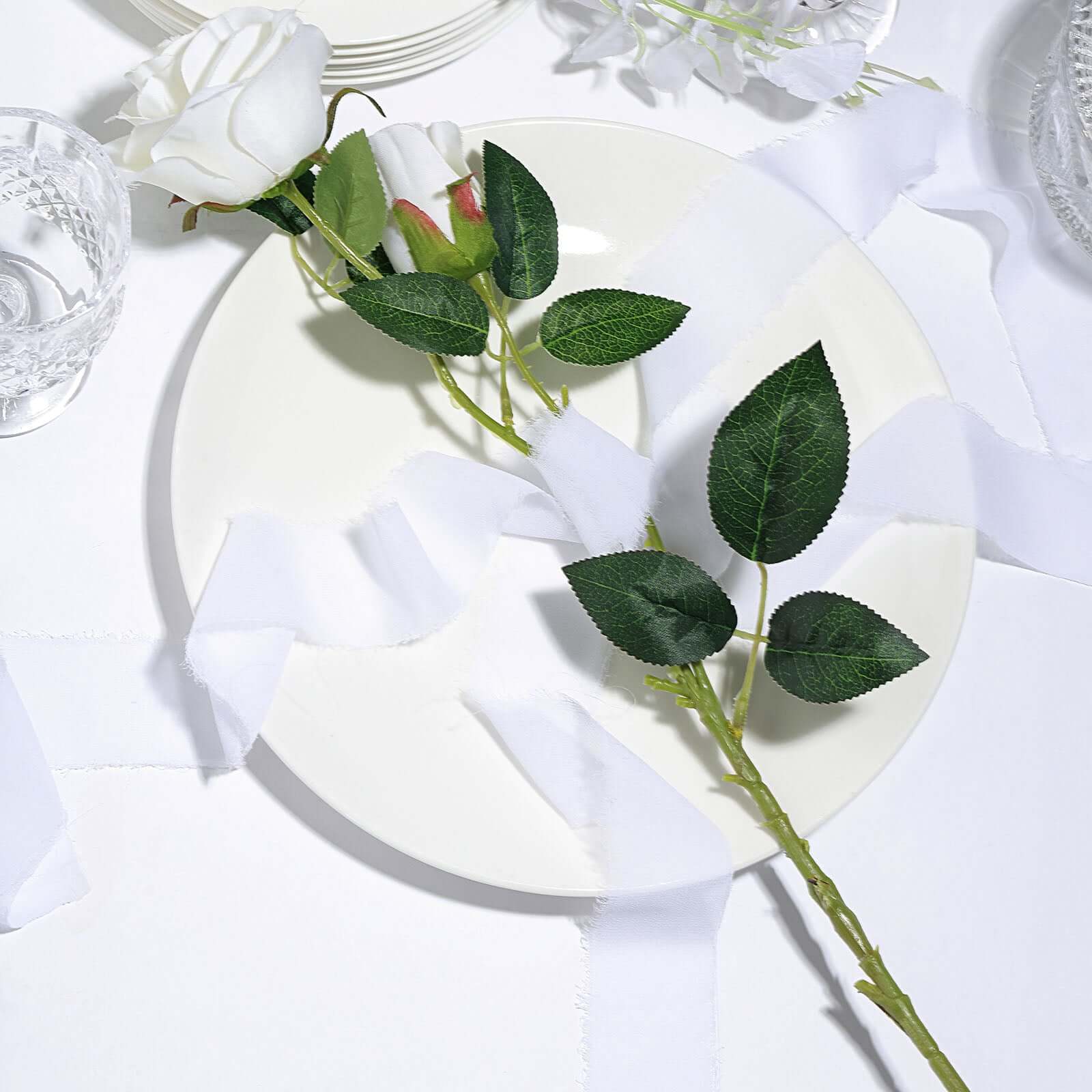 2-Pack White Silk-Like Chiffon Linen Ribbon Rolls for Wedding & Gift Wrapping - 6 Yards Each