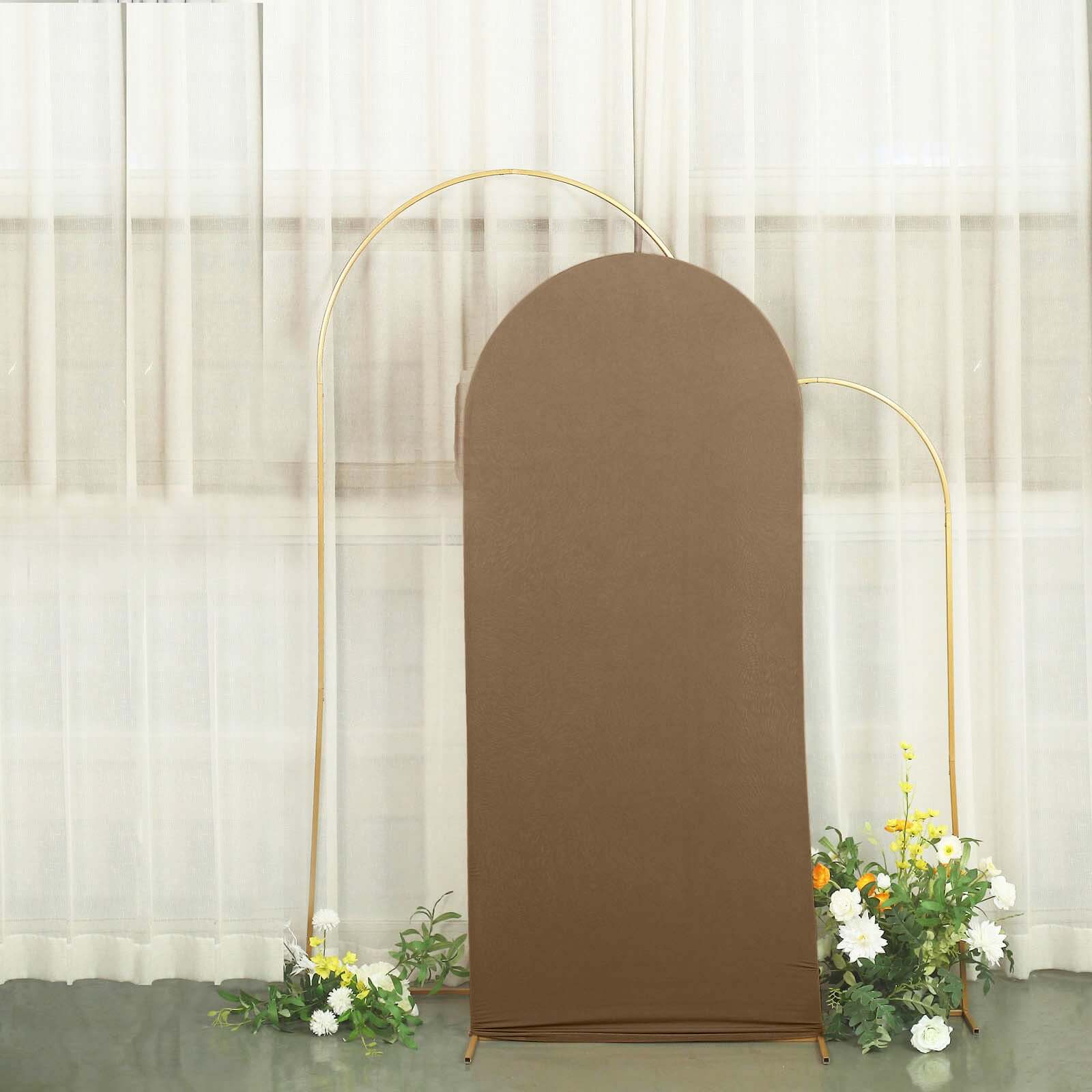 6ft Double-Sided Matte Taupe Spandex Fitted Cover for Round Top Wedding Arch Stand