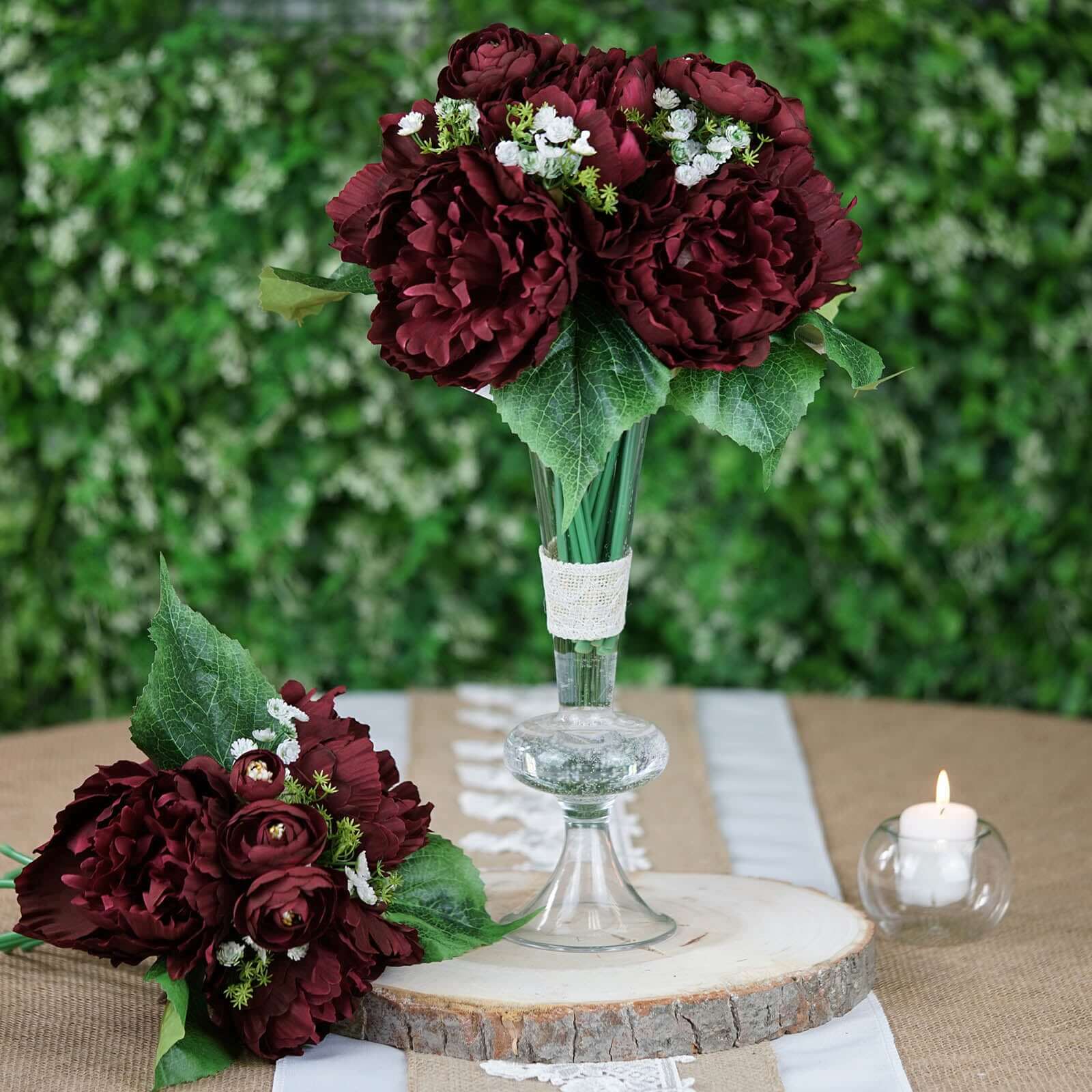 Hot Sale! 12-piece Burgundy Artificial Silk Peony Bouquet for Various Decorations