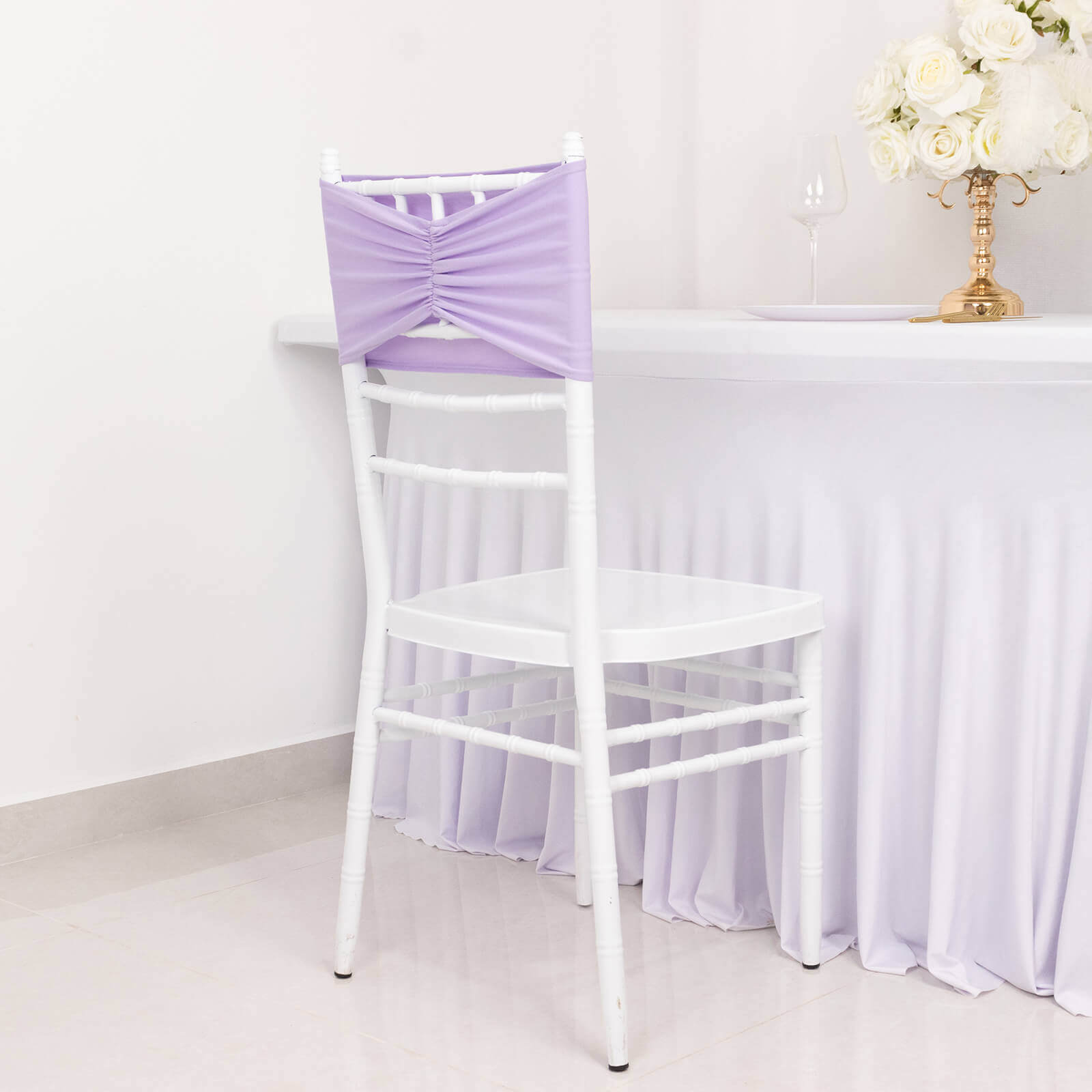 5-Pack Lavender Lilac Ruffled Spandex Chair Sashes - Wide & Easy Stretch Bands