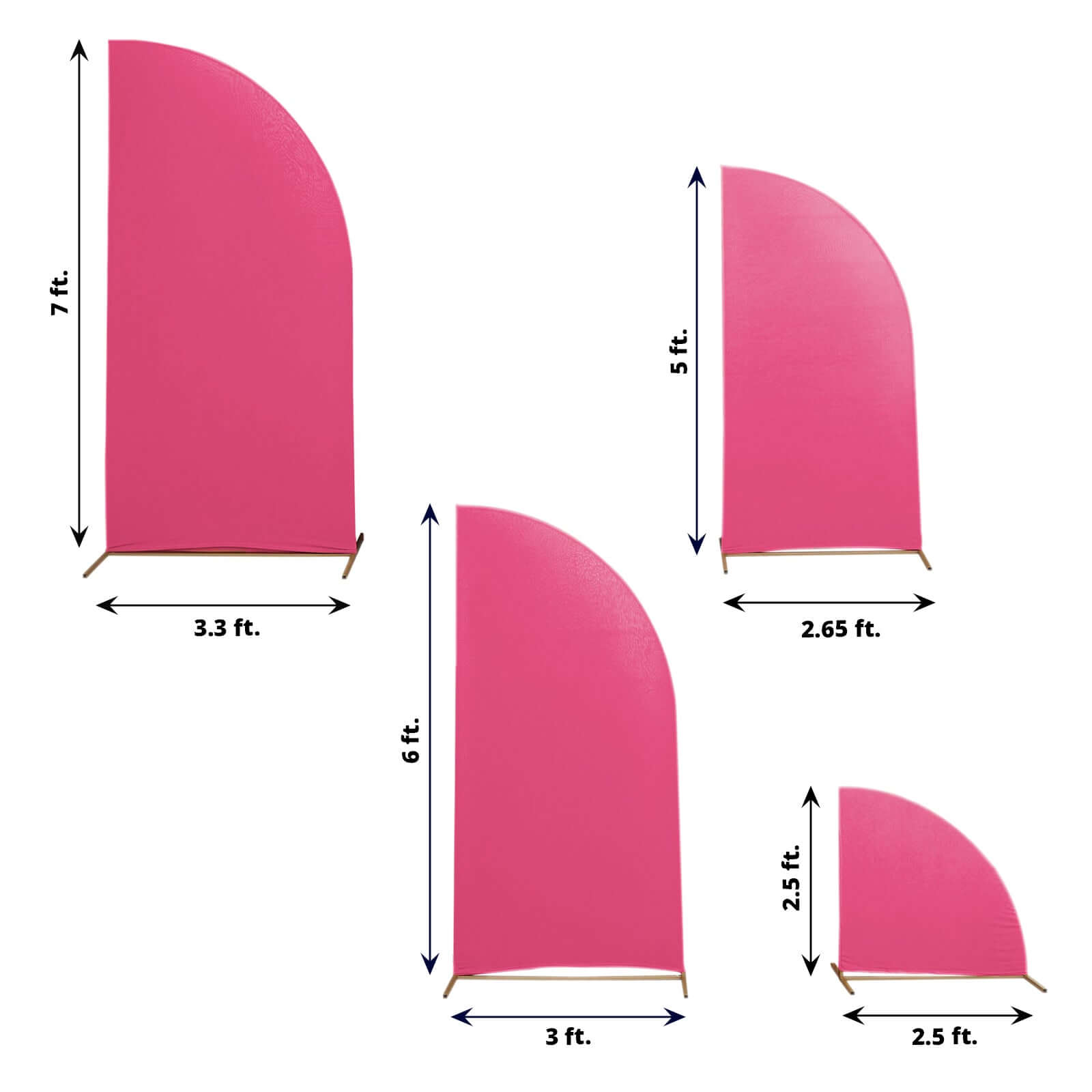 Hot Deal! Custom Fitted Set of 4 Matte Fuchsia Spandex Half Moon Wedding Arch Covers in 4 Sizes