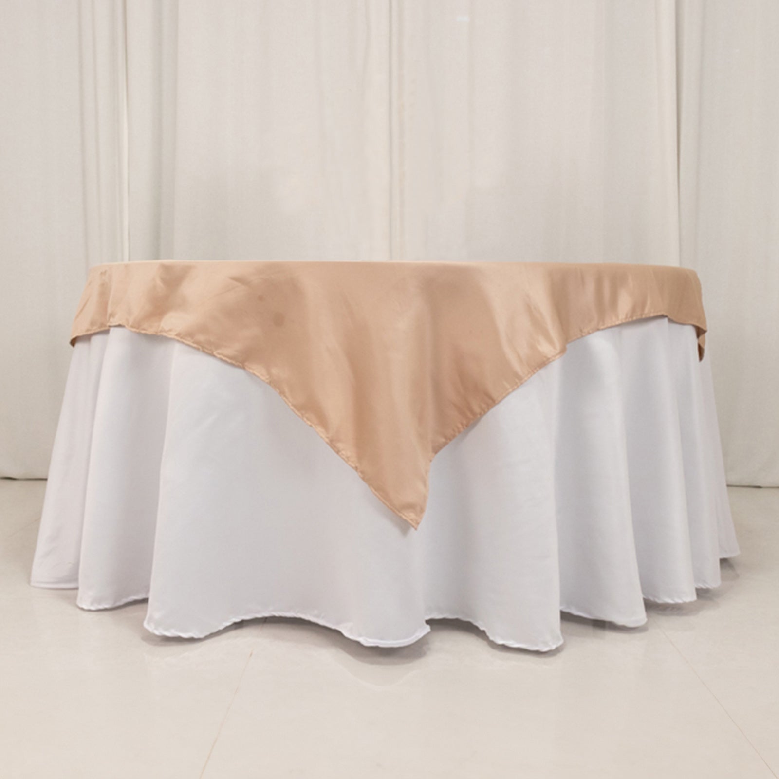 Nude Lamour Satin 54x54 Square Table Overlay - Durable, Silk-Like Table Cover