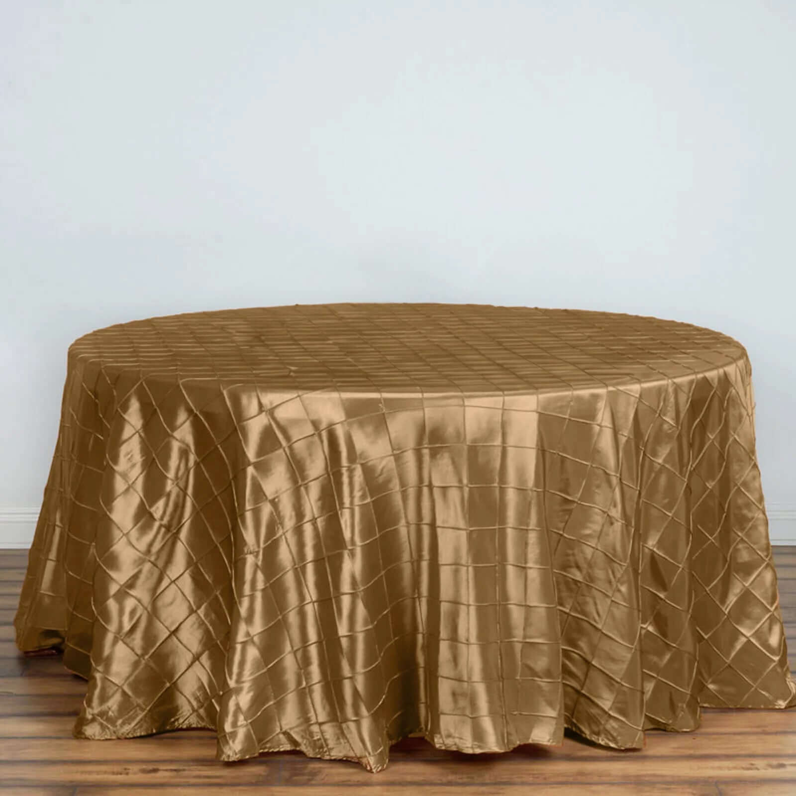 Gold Taffeta Pintuck 120-Inch Round Tablecloth for Elegant Upscale Events