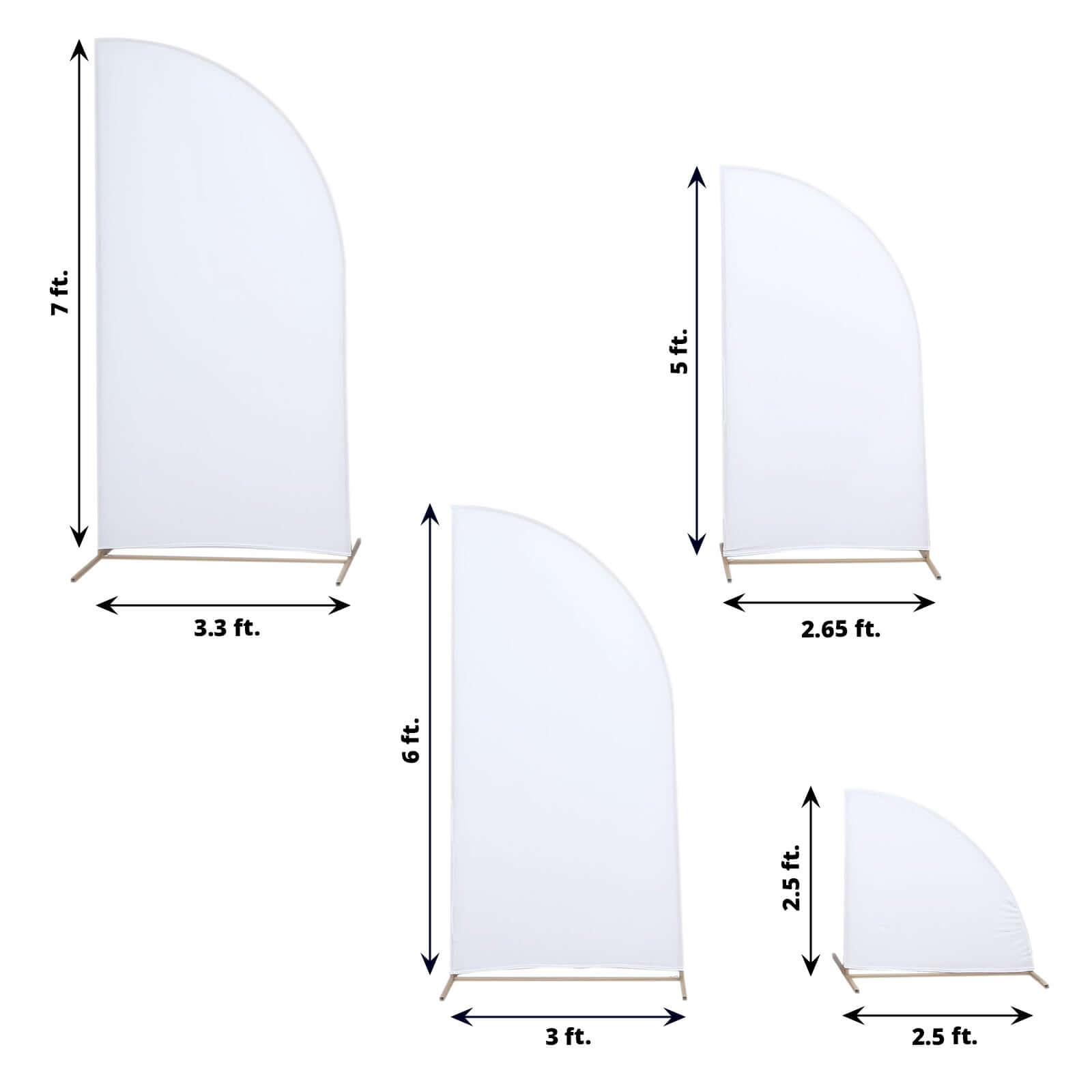 Custom-Fit Matte White Spandex Half Moon Wedding Arch Covers Set of 4 - Various Sizes