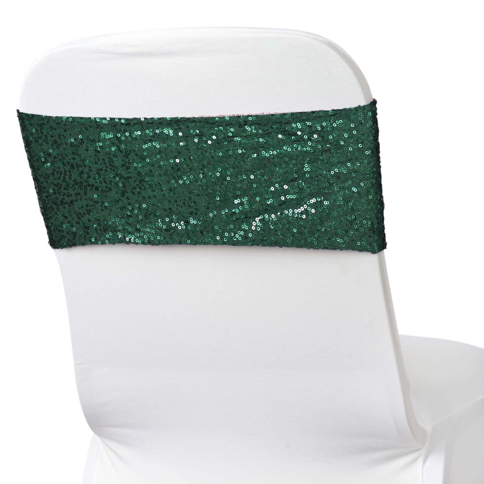 Special Offer: 5-Piece Set of Hunter Emerald Green Sequin Spandex Stretch Chair Bands (6x15 Inches)