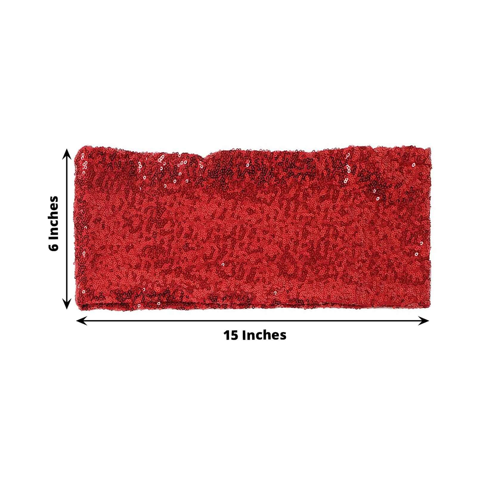 Hot Sale! 5-Pack Red Sequin Spandex Stretch Chair Sashes 6x15