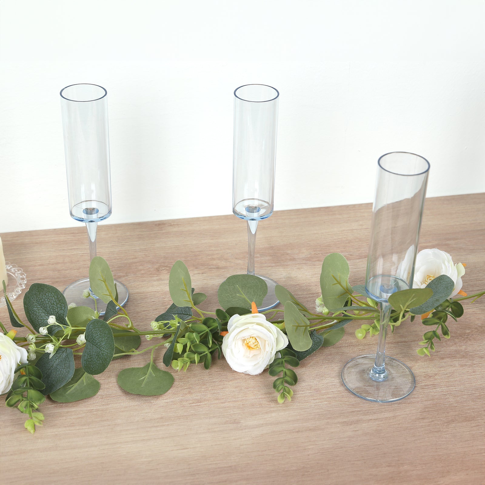 6-Pack Reusable Transparent Dusty Blue Plastic Champagne Flute Glasses, 9.5" Tall, 6oz