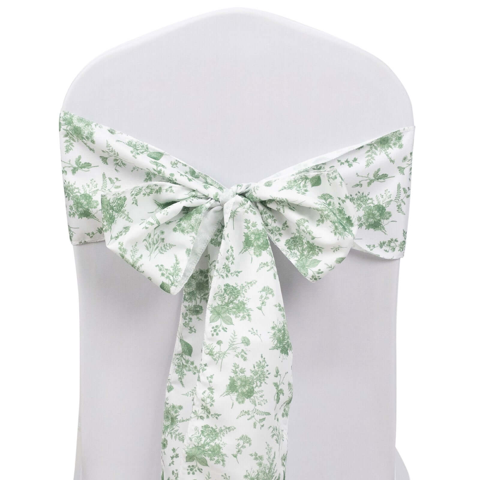 5-Pack French Toile Floral Polyester Chair Sashes in Dusty Sage Green - Stylish, Durable & Reusable