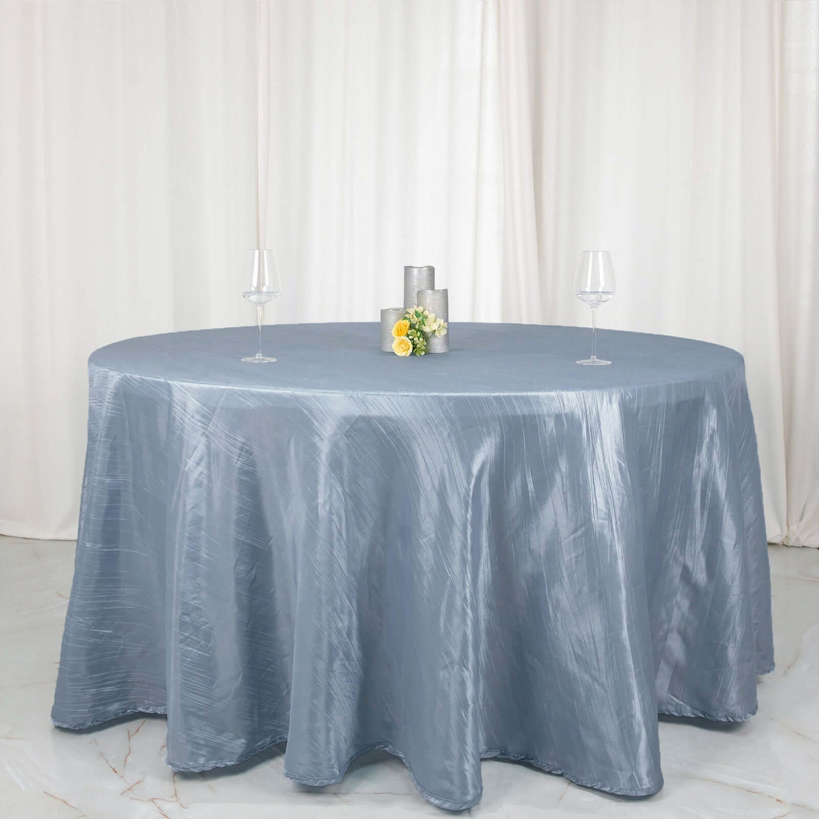 Seamless Accordion Crinkle 120-Inch Dusty Blue Round Taffeta Tablecloth